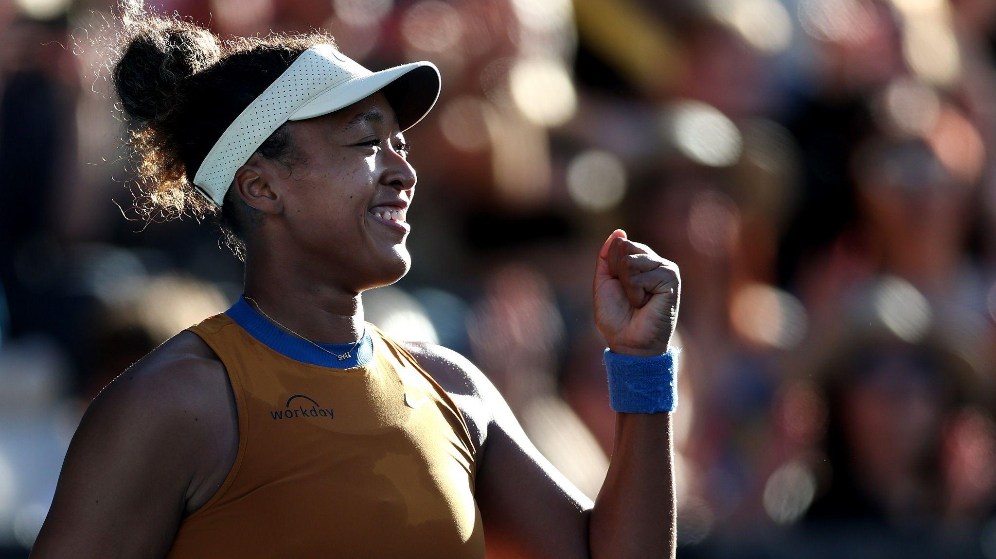 Naomi Osaka celebrates her victory in the Auckland Classic semi-final