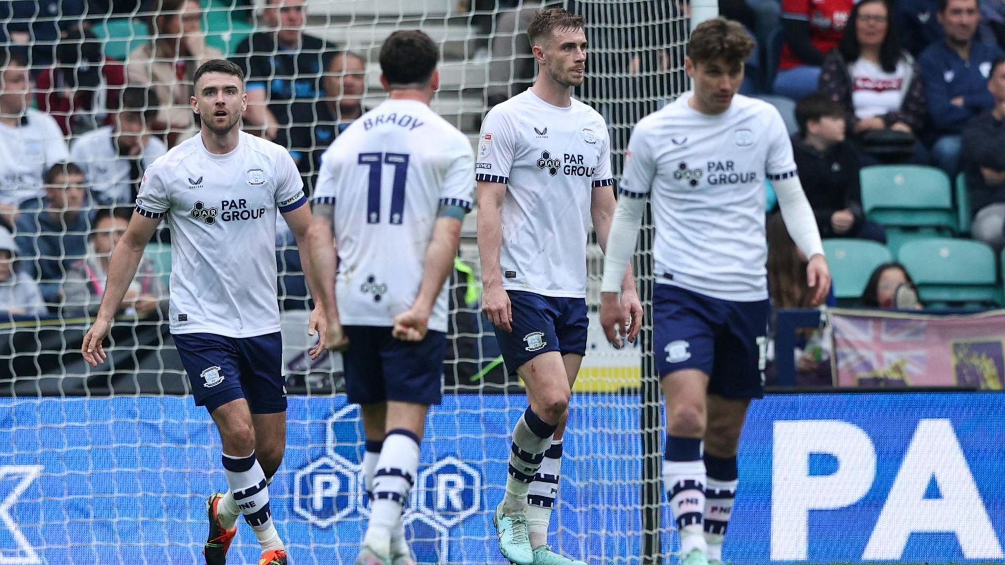Preston players look dejected after conceding the second goal in the 2-1 defeat at home to Plymouth
