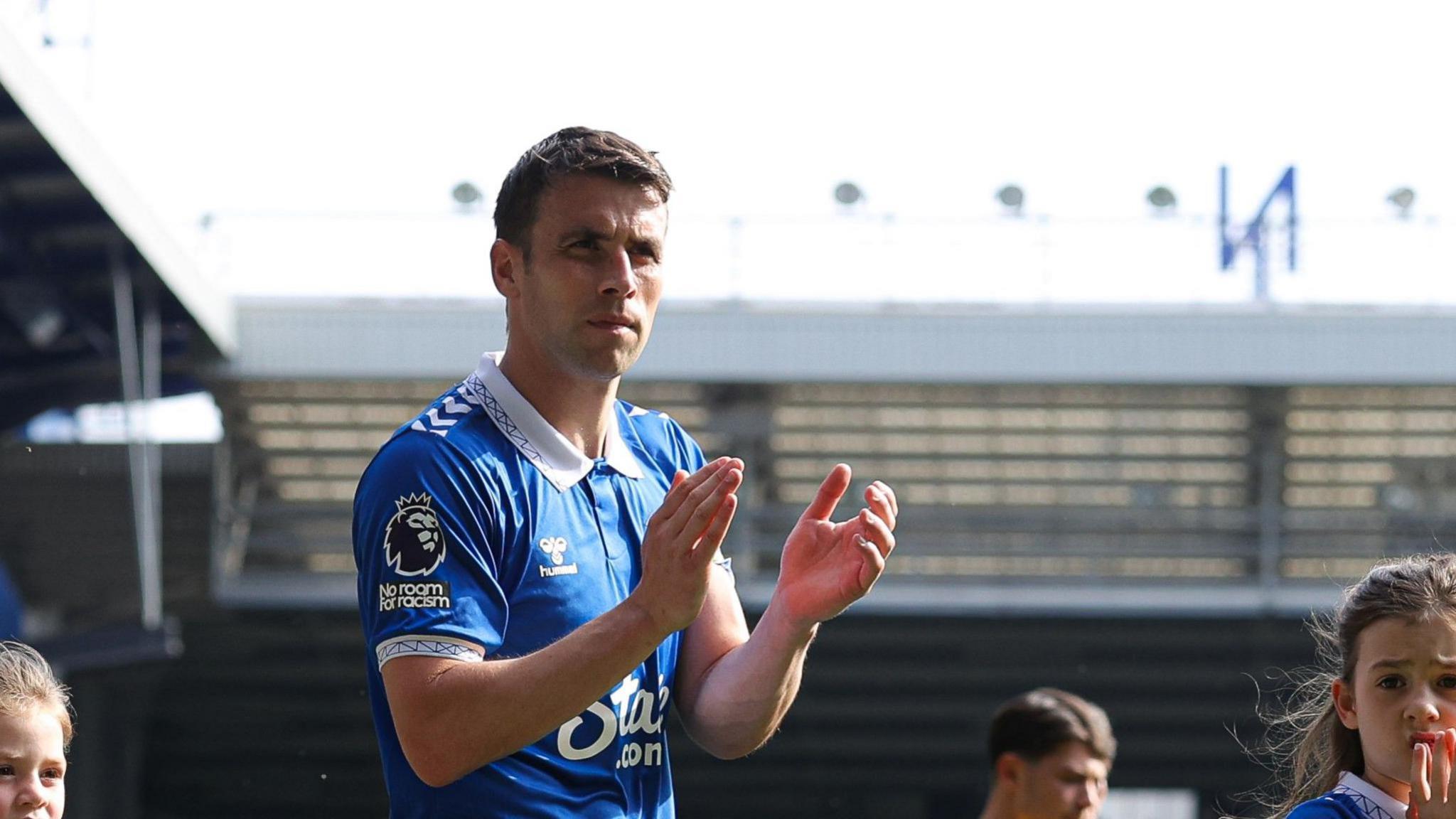 Seamus Coleman applauds fans at the last home game of the 2023-24 season