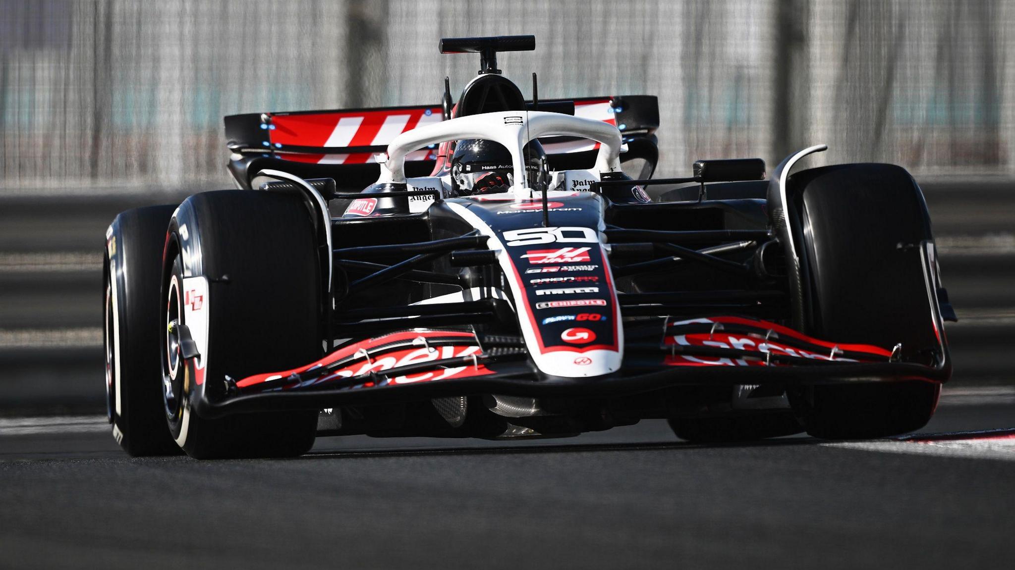 Oliver Bearman driving his Haas car in Abu Dhabi