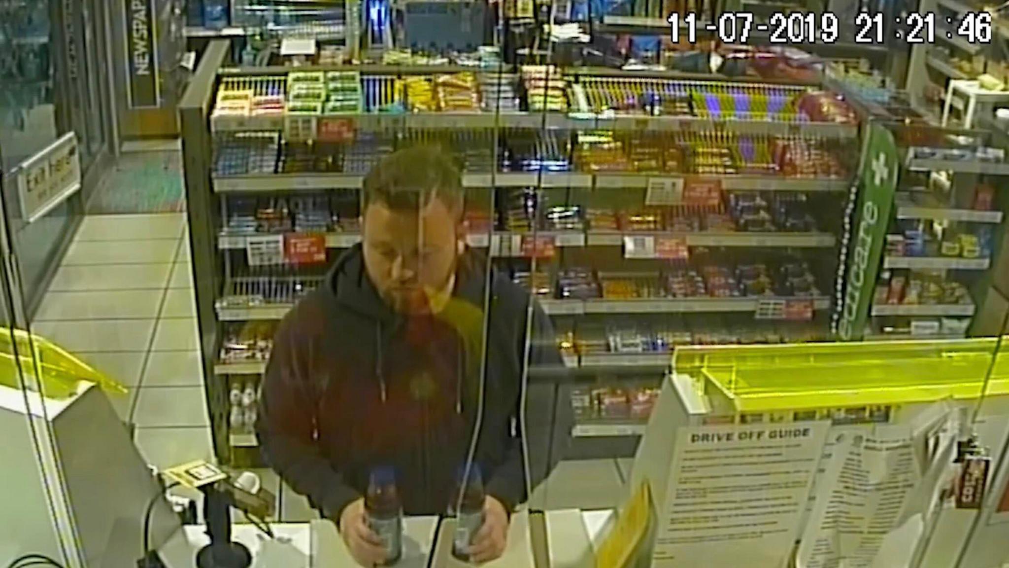 CCTV footage from the garage showed Louis, dressed head-to-toe in black, popping into the garage shop to purchase two bottles of Summer Fruits Oasis.