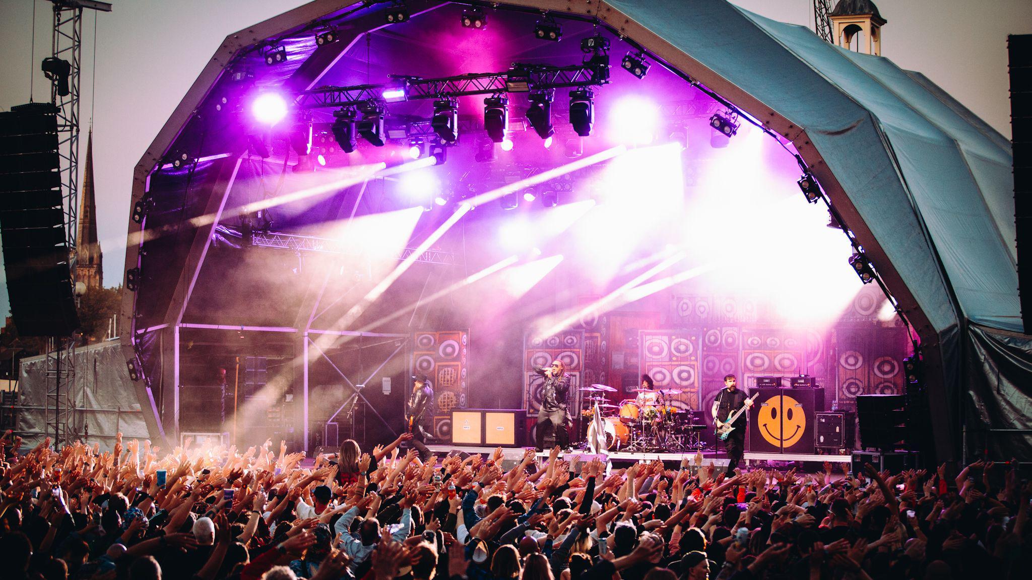 Crowds wave their arms in front of act at Bristol Sounds