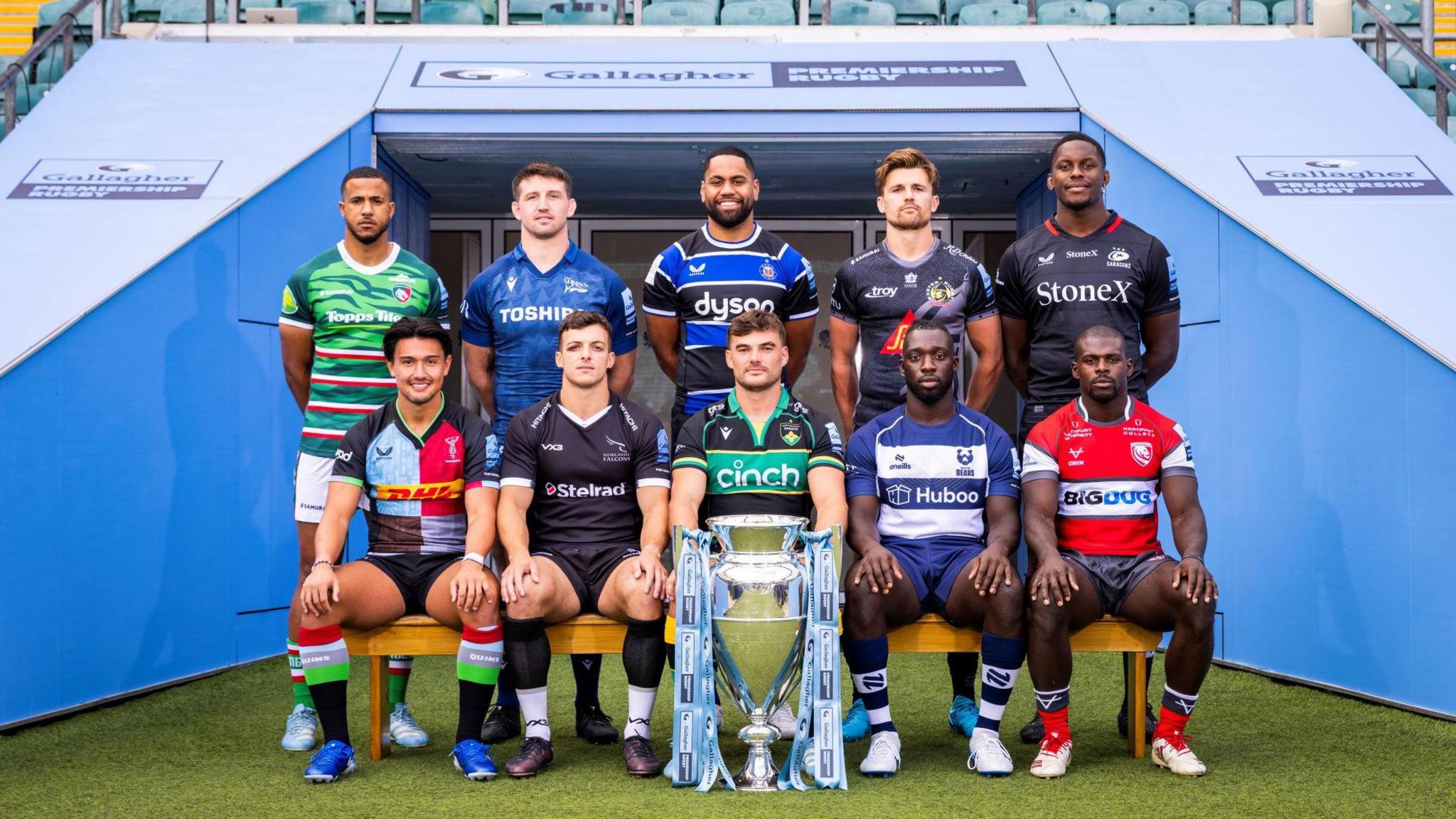 A subordinate from each Premiership rugby nine sitting and opinionated down nan Premiership trophy