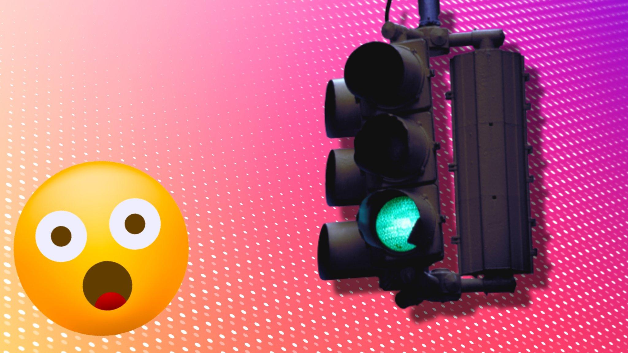 shocked face and traffic lights on a background