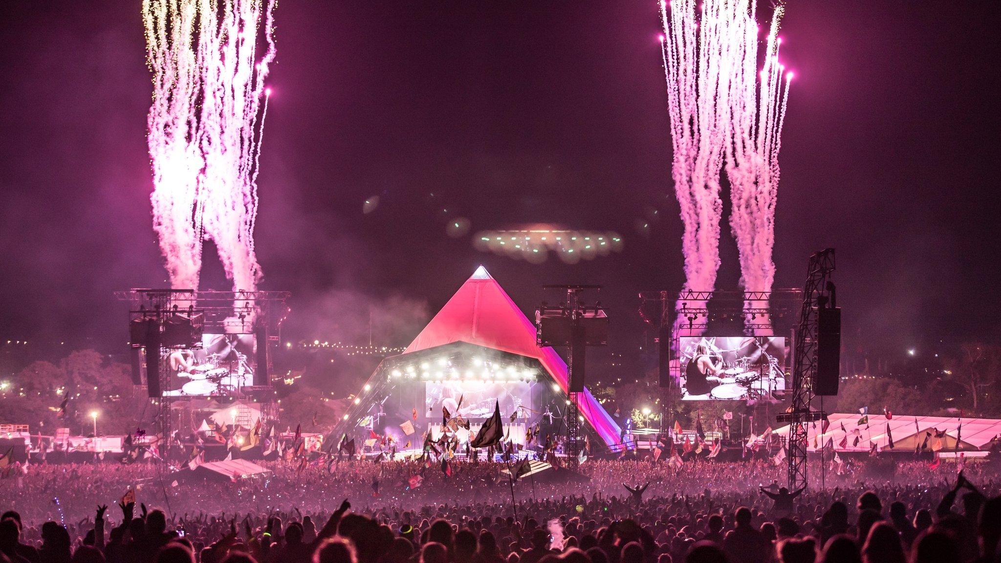 Fireworks at the Glastonbury Pyramid stage.