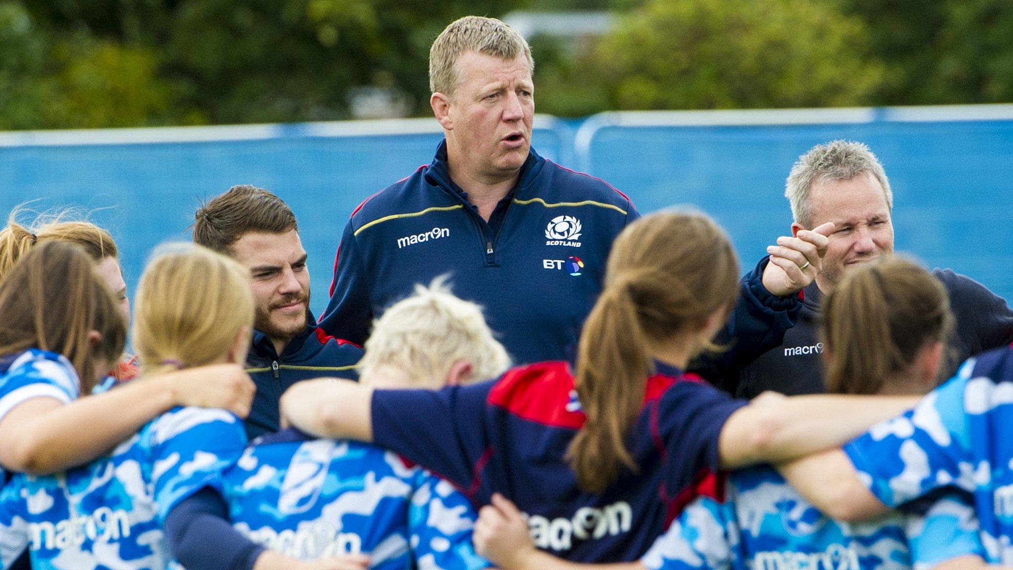 Coach Shade Munro and his Scotland's women rugby team in training