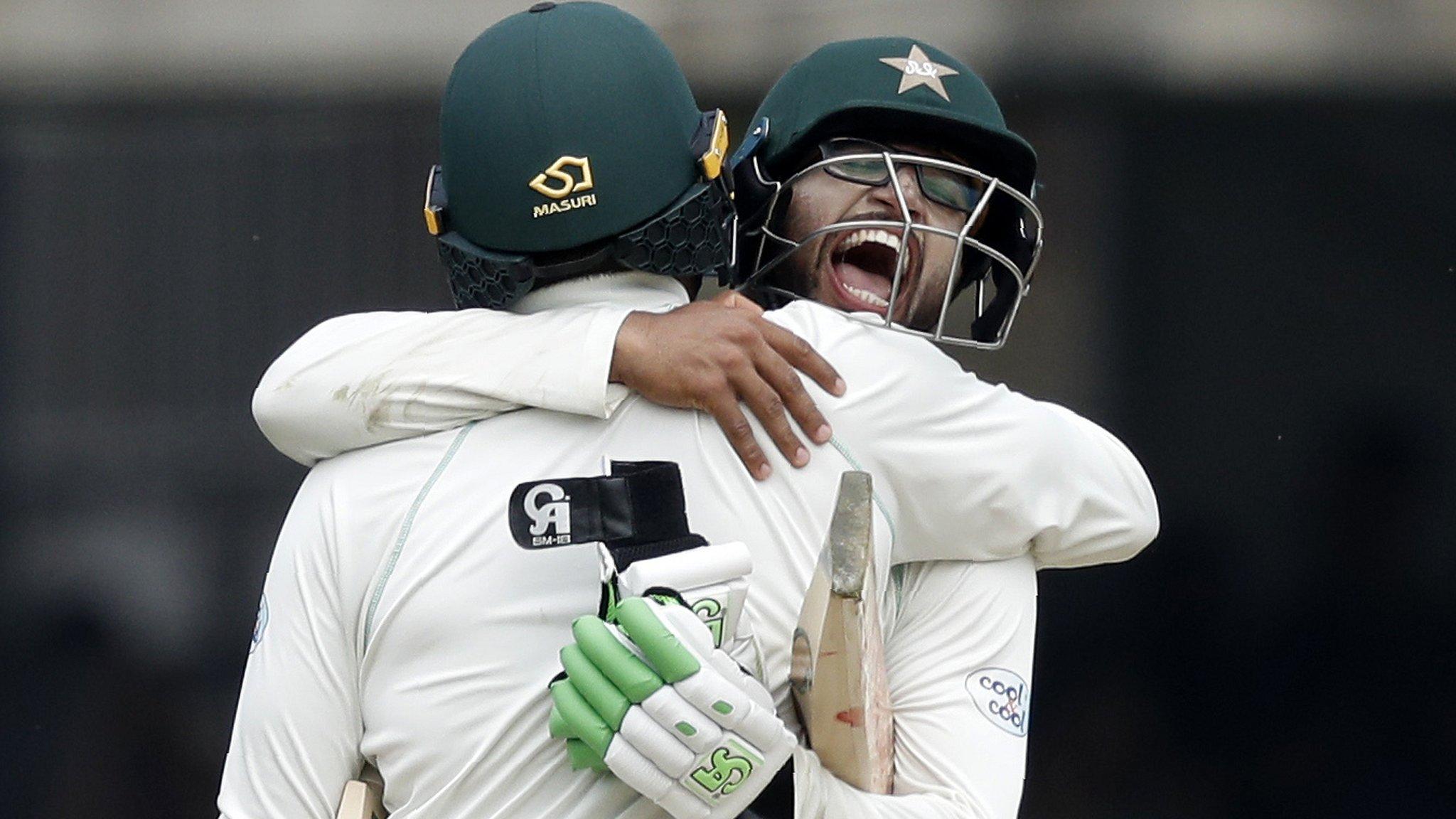 Pakistan celebrate beating England by nine wickets at Lord's