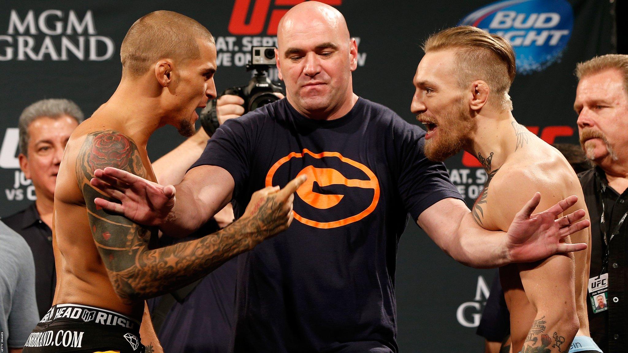 Dustin Poirier and Conor McGregor squaring up in 2014