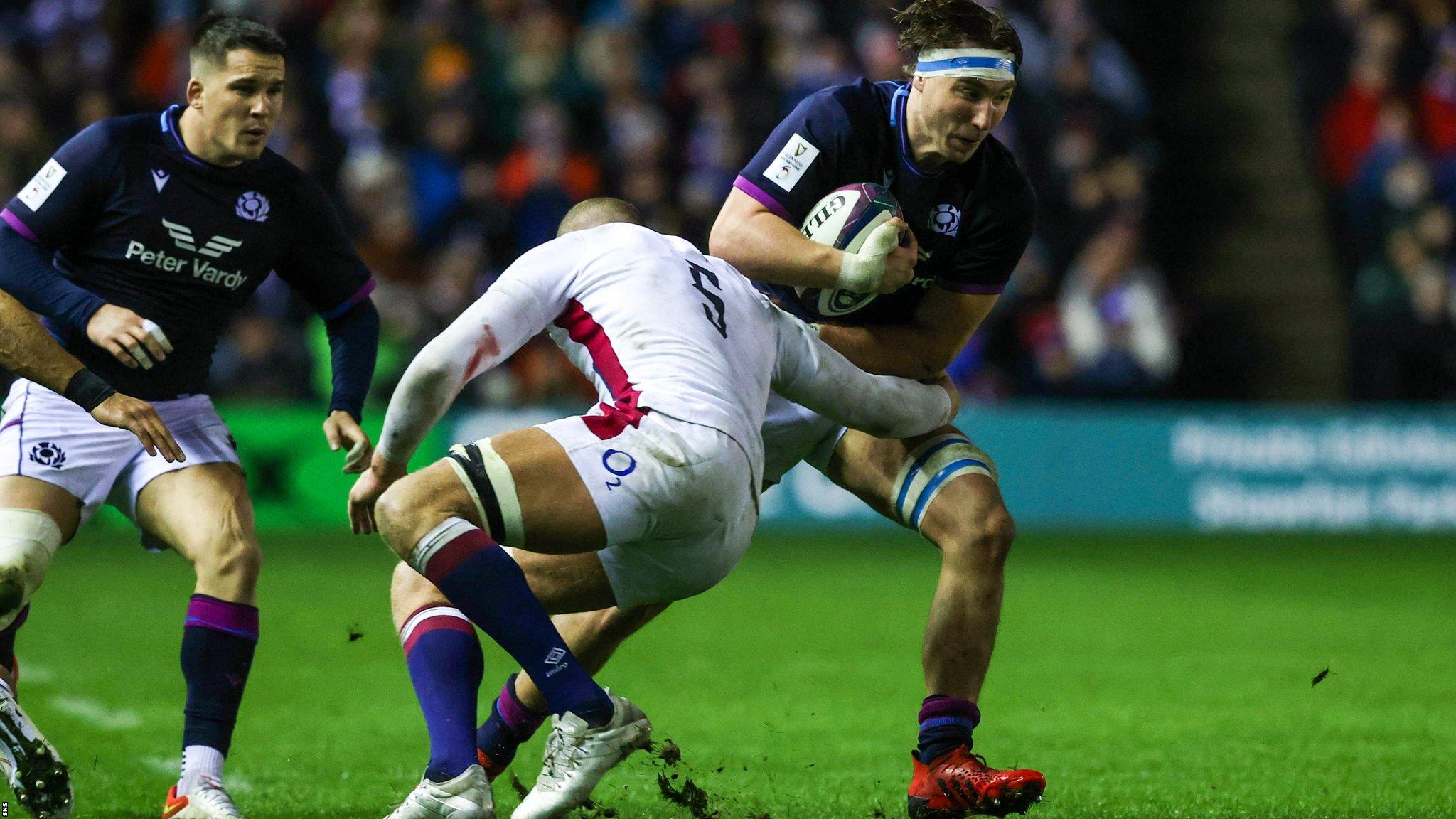 Jamie Ritchie in action for Scotland against England