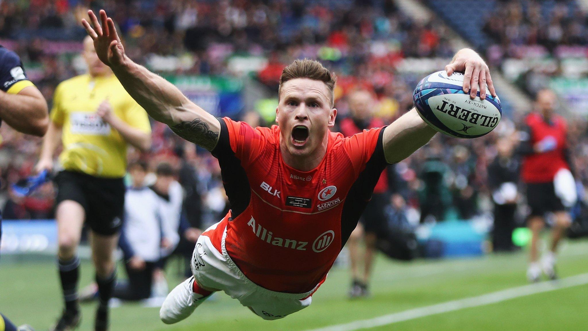 Chris Ashton celebrates scoring a try