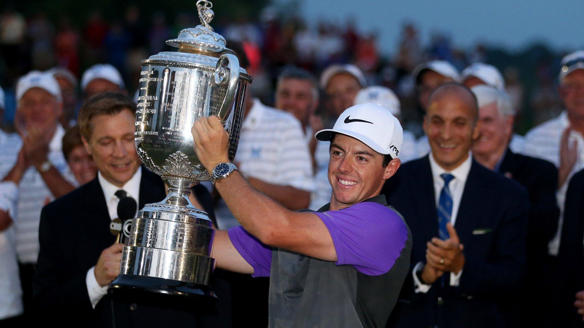 Rory McIlroy celebrates winning the last of his four majors - the US PGA Championship at Valhalla in 2014