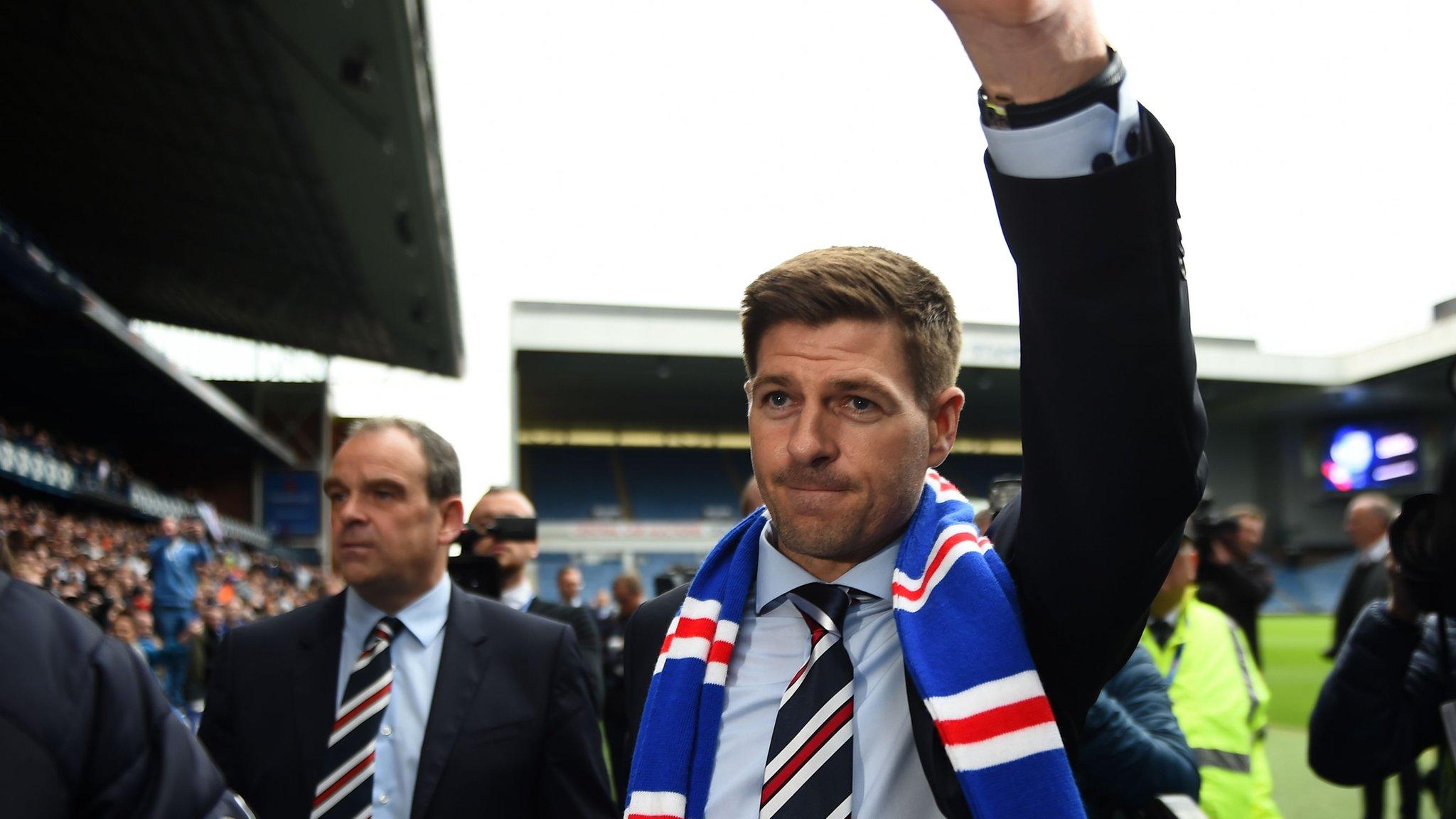 Steven Gerrard waves at Rangers fans