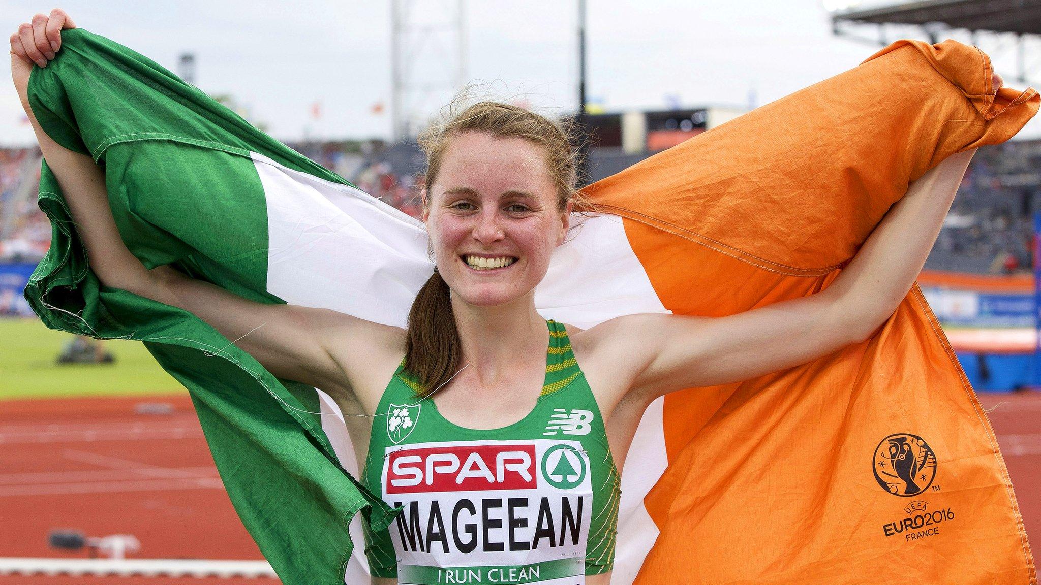 Ciara Mageean celebrates her bronze medal in Amsterdam