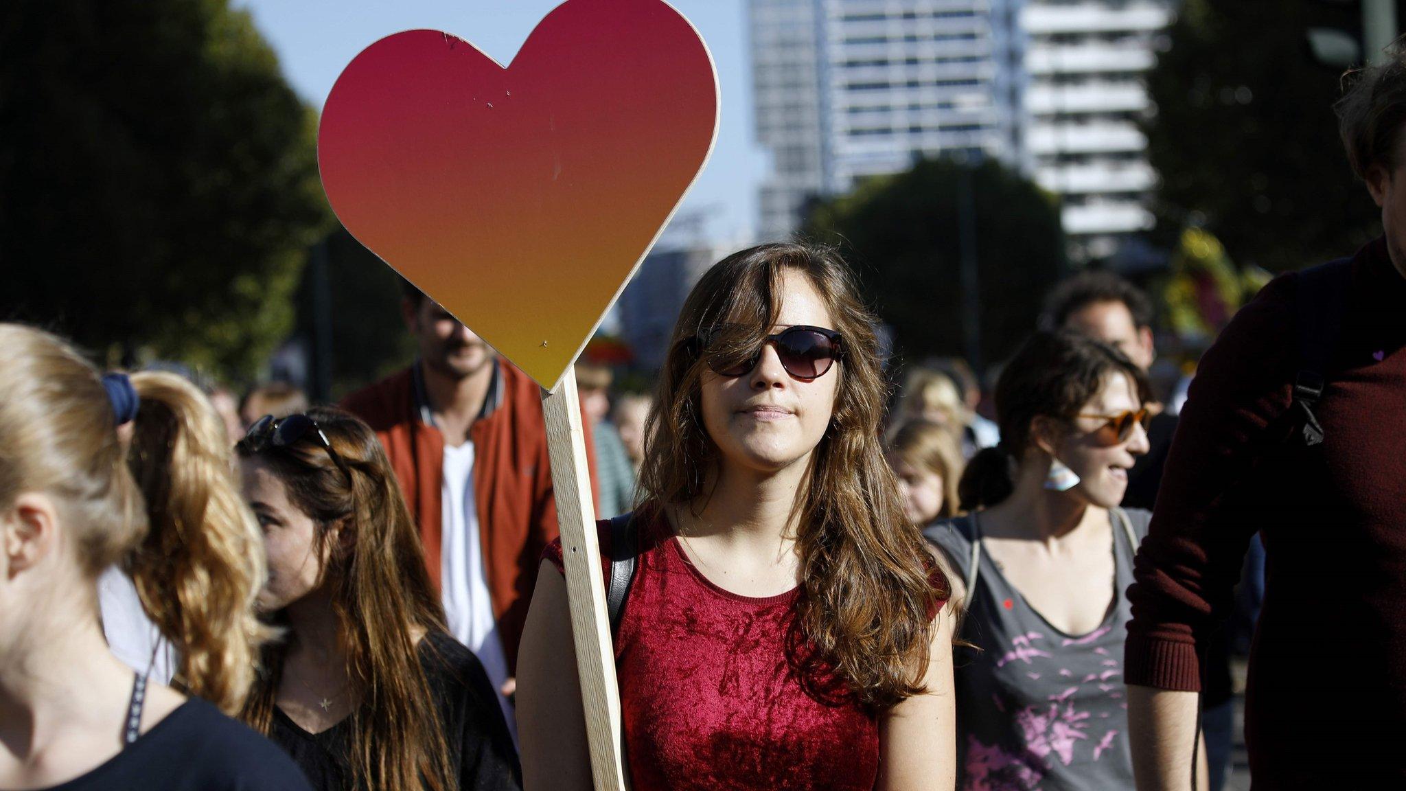 Marcher in Berlin demonstration - 13 October