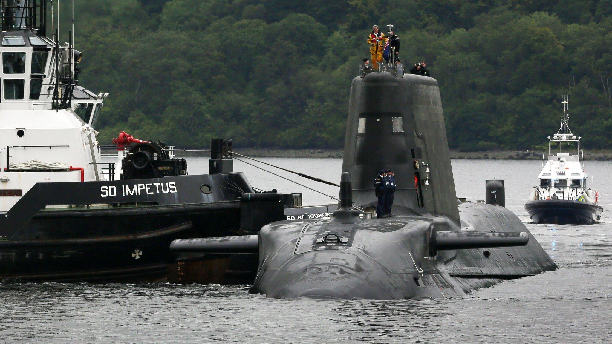 Artful, Britain"s latest nuclear-powered submarine arriving at its new home on the Clyde in Scotland