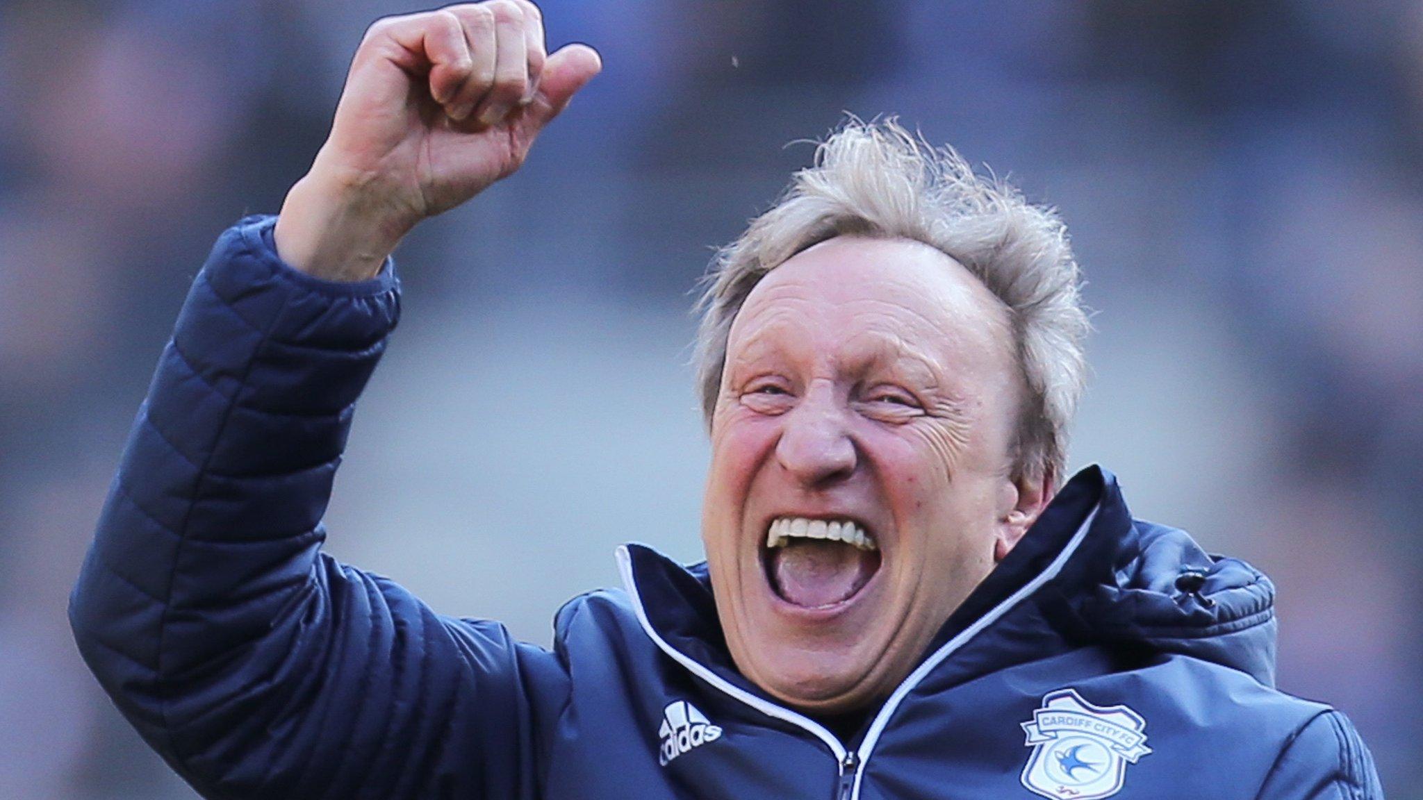 Cardiff boss Neil Warnock celebrates his side's win over Bristol City