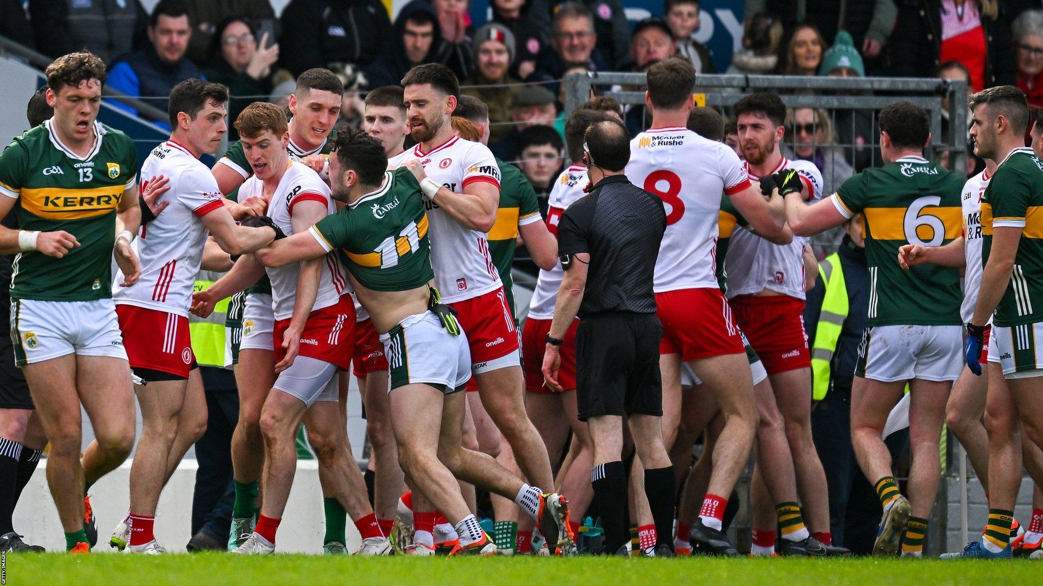 Tempers flare in Killarney after an initial exchange between Conn Kilpatrick and David Clifford