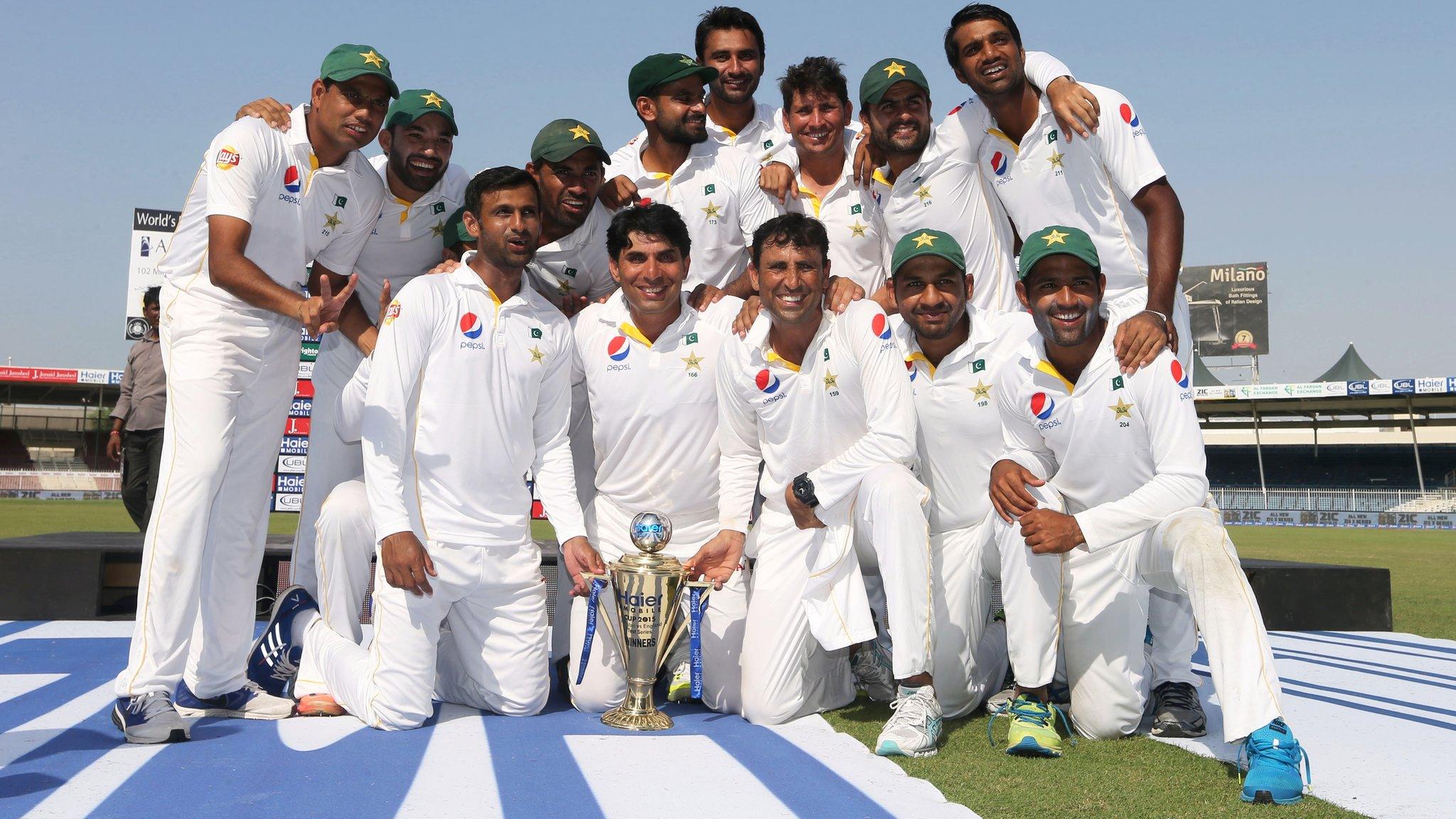 Pakistan celebrate winning the series