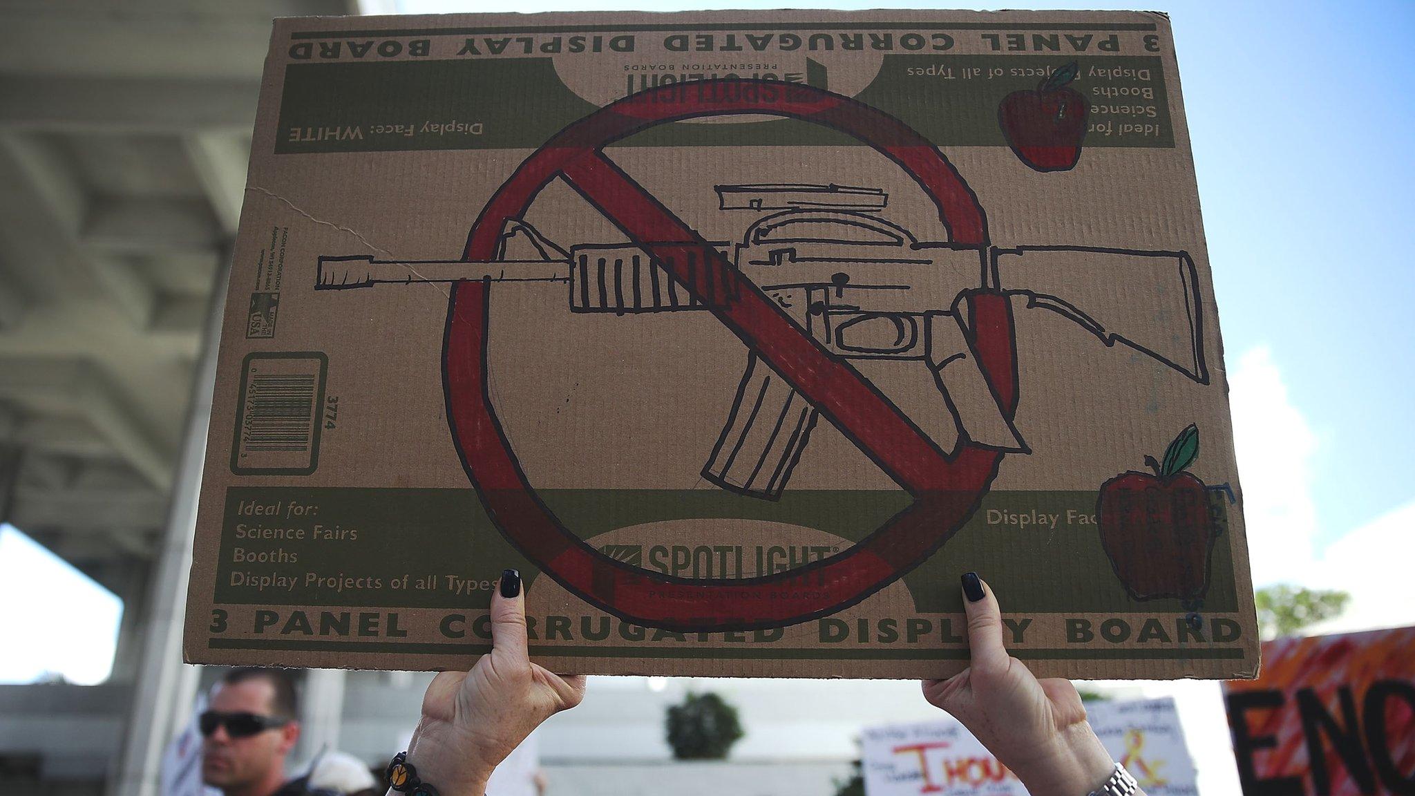 People join together after a school shooting that killed 17 to protest against guns on the steps of the Broward County Federal courthouse on February 17, 2018 in Fort Lauderdale, Florida.