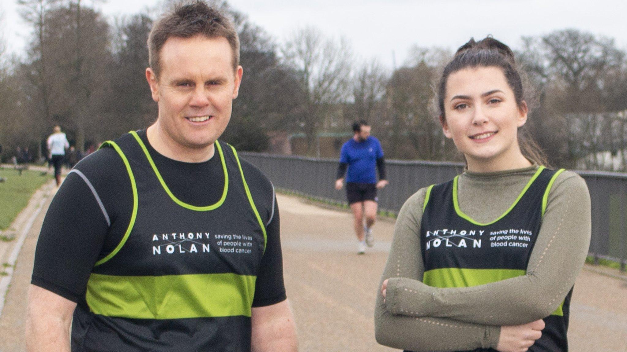 Elliott Brock and Vicky Lawrence at a running track