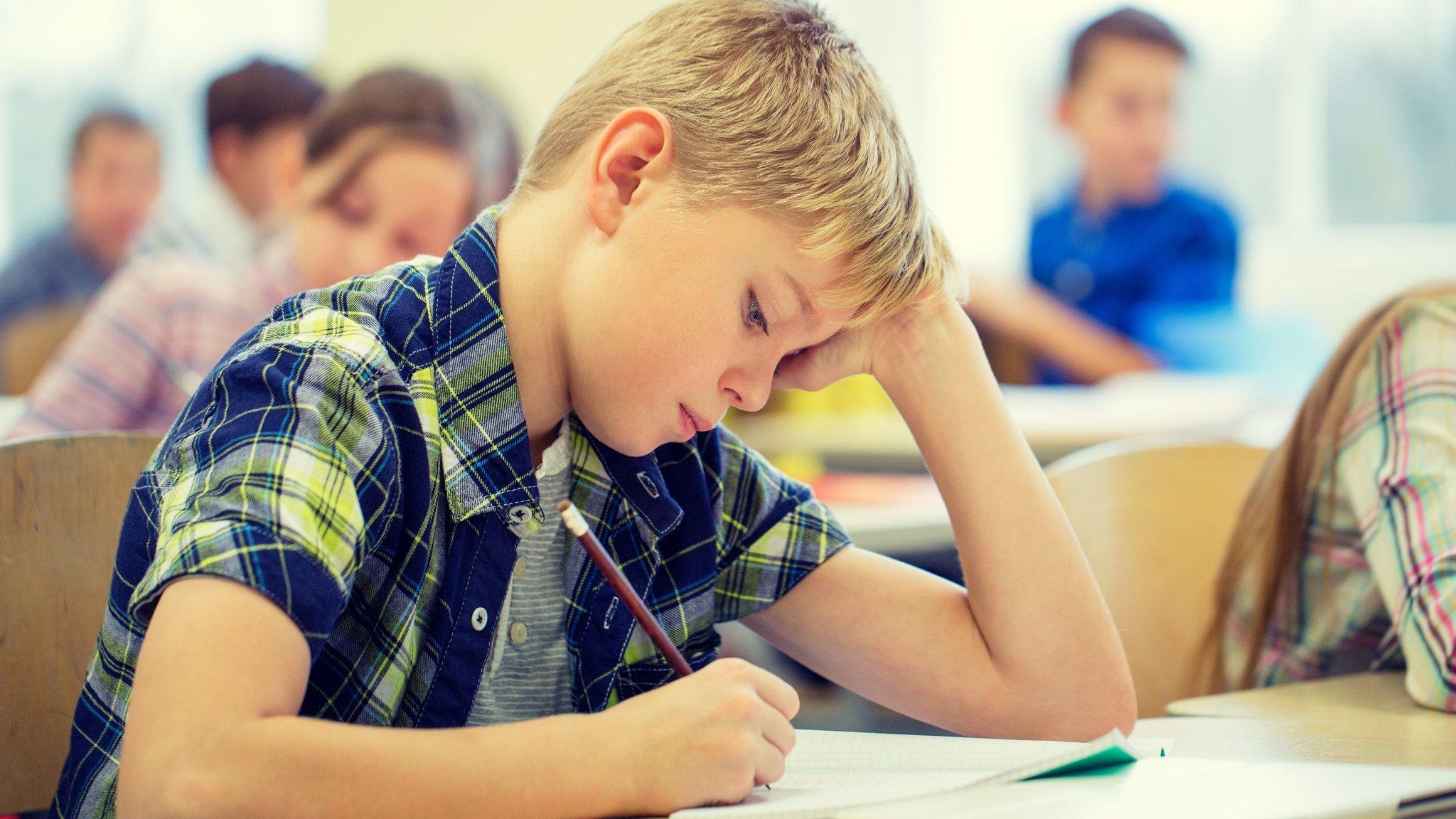 Boy taking a test