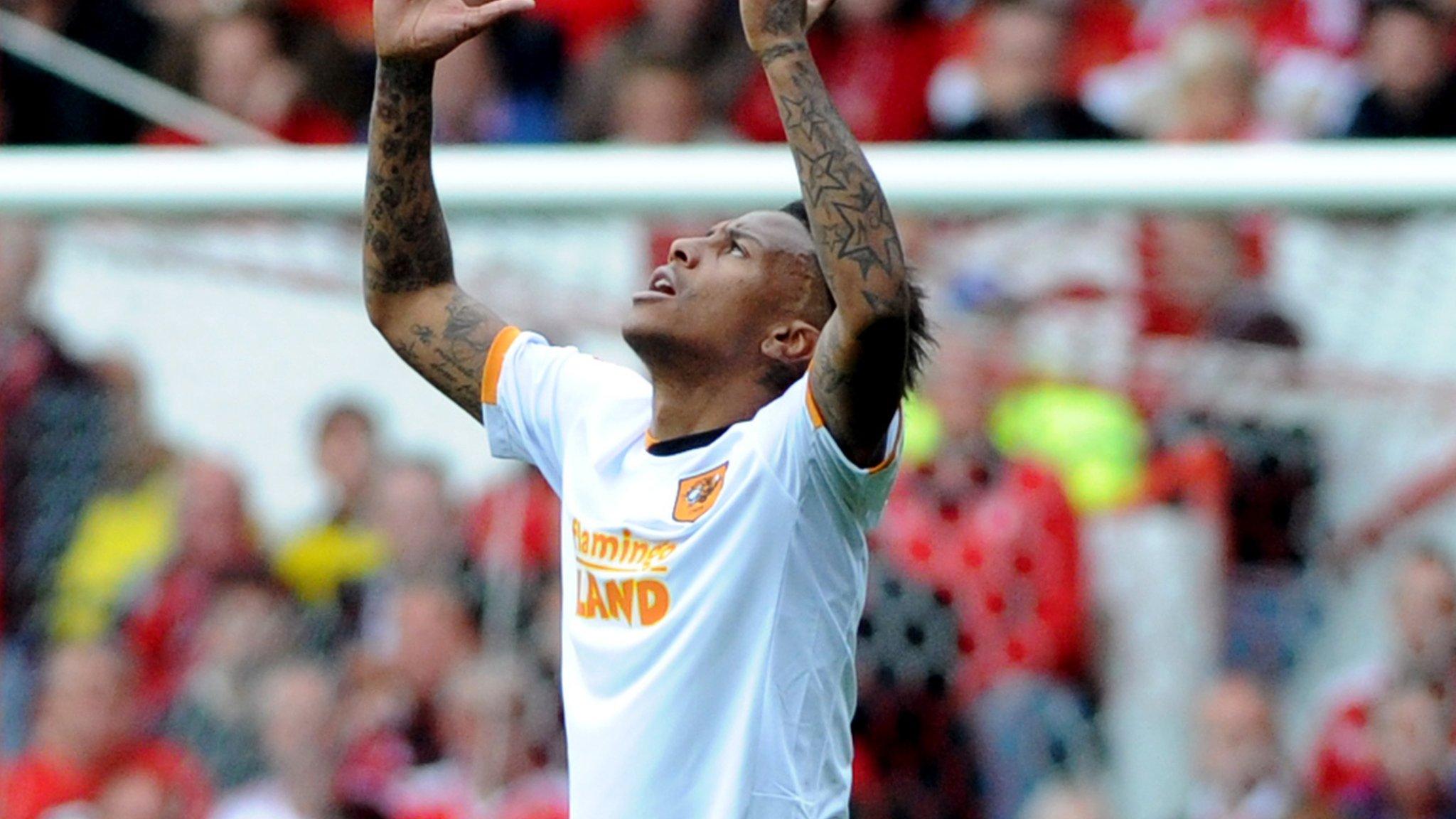 Abel Hernandez celebrates his goal at Forest