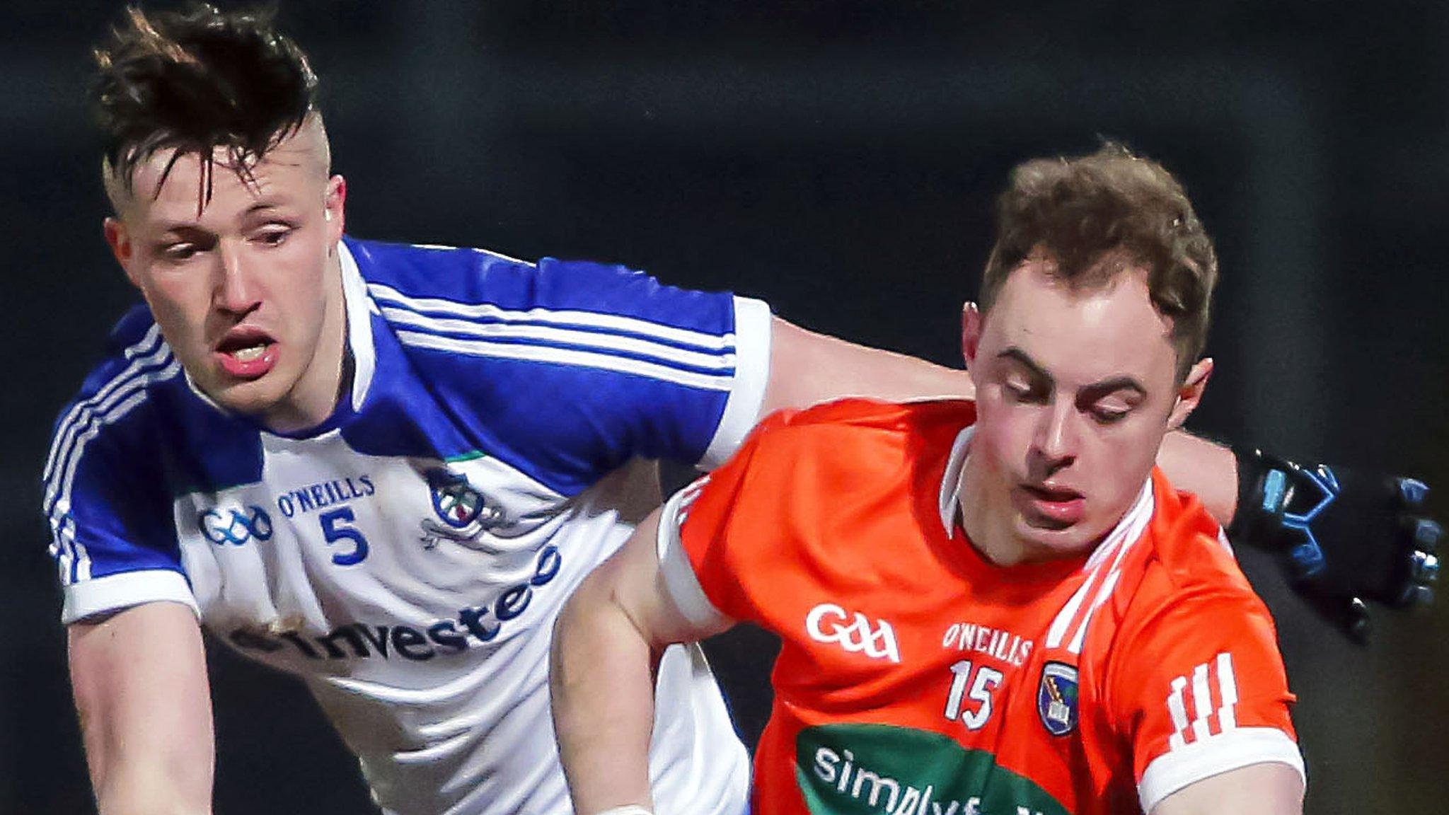 Dessie Ward of Monaghan in action against Conor Martin of Armagh