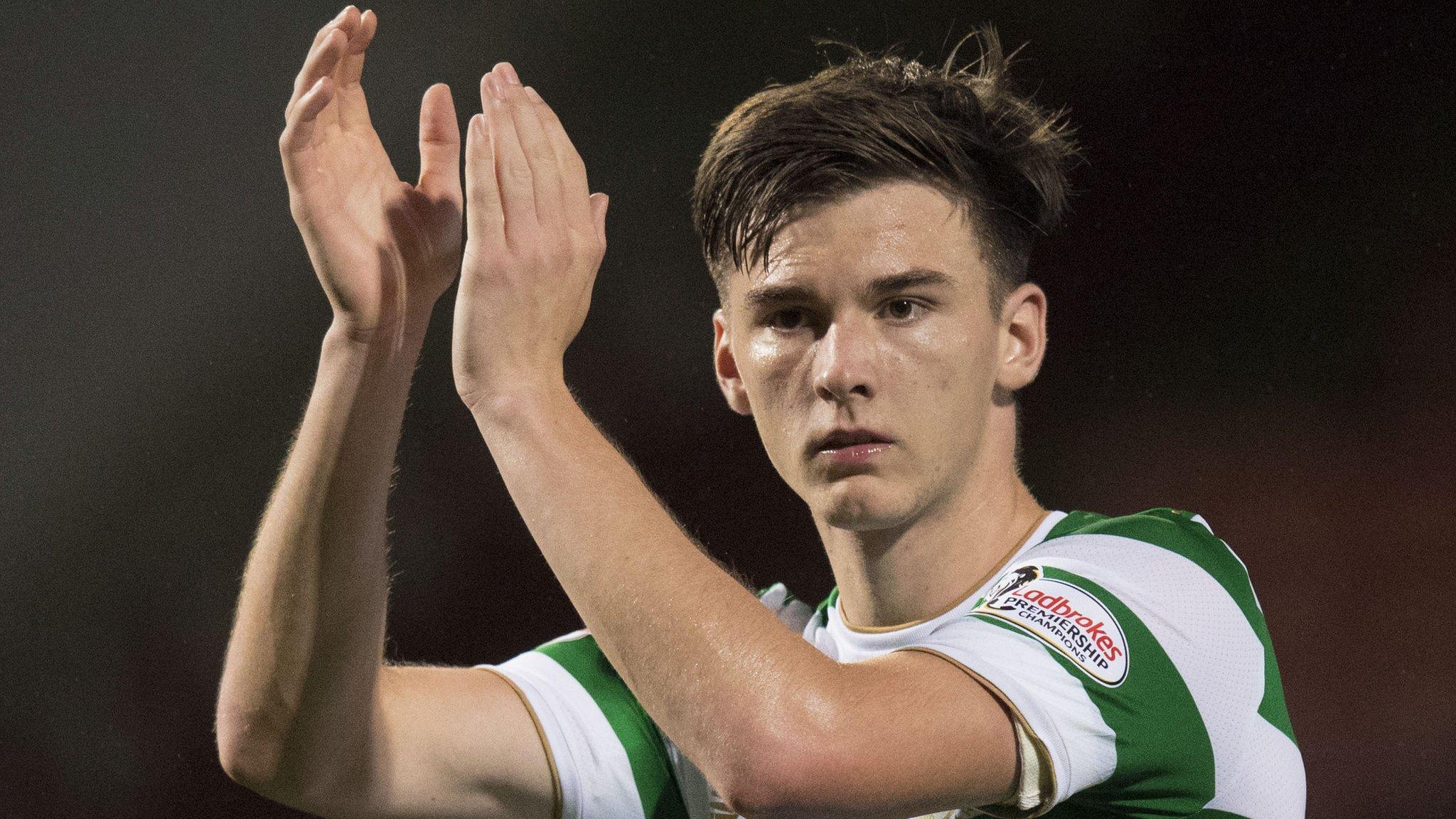 Celtic left-back Kieran Tierney celebrates