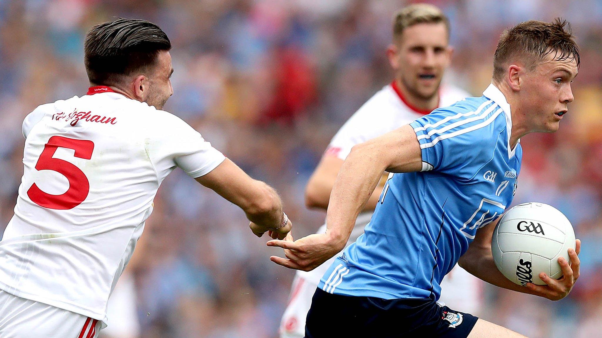 Con O'Callaghan speeds away from Tiernan McCann at Croke Park