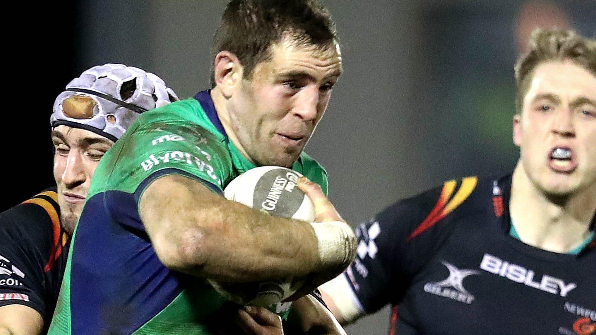 Dragons flanker Ollie Griffiths tackles Connacht's Craig Ronaldson