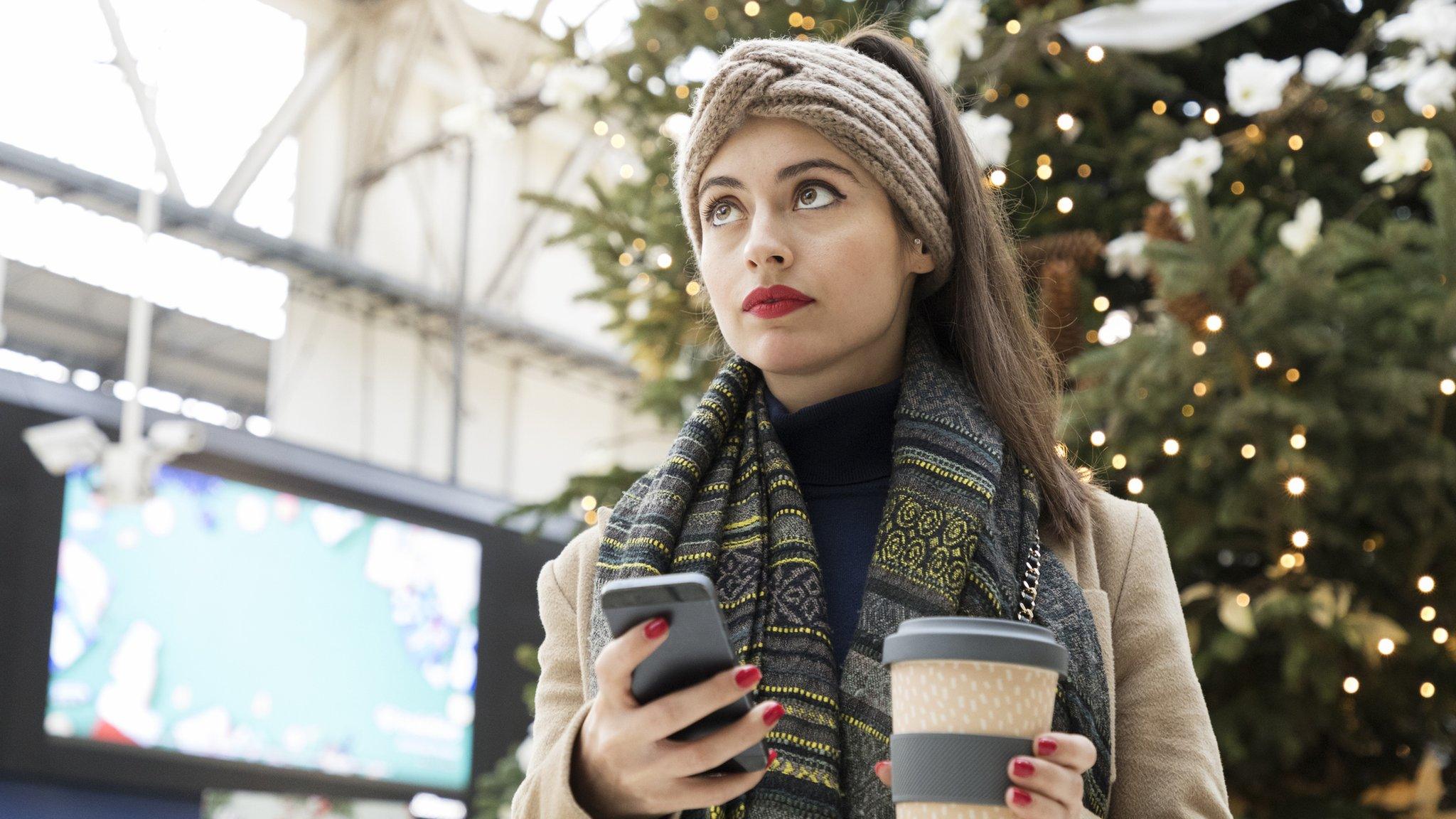 Woman at train station