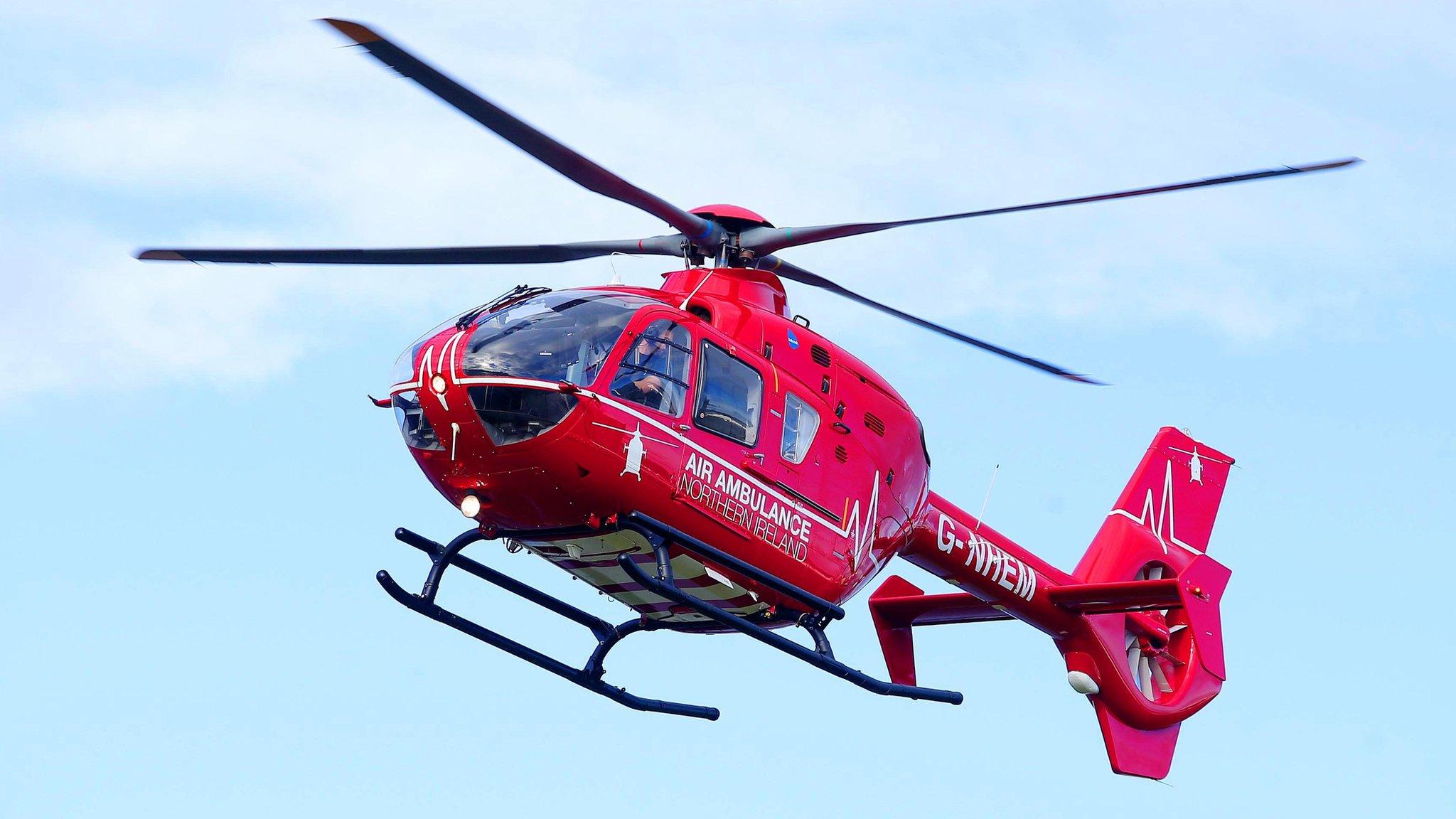 The rider was taken to hospital in Belfast by air ambulance