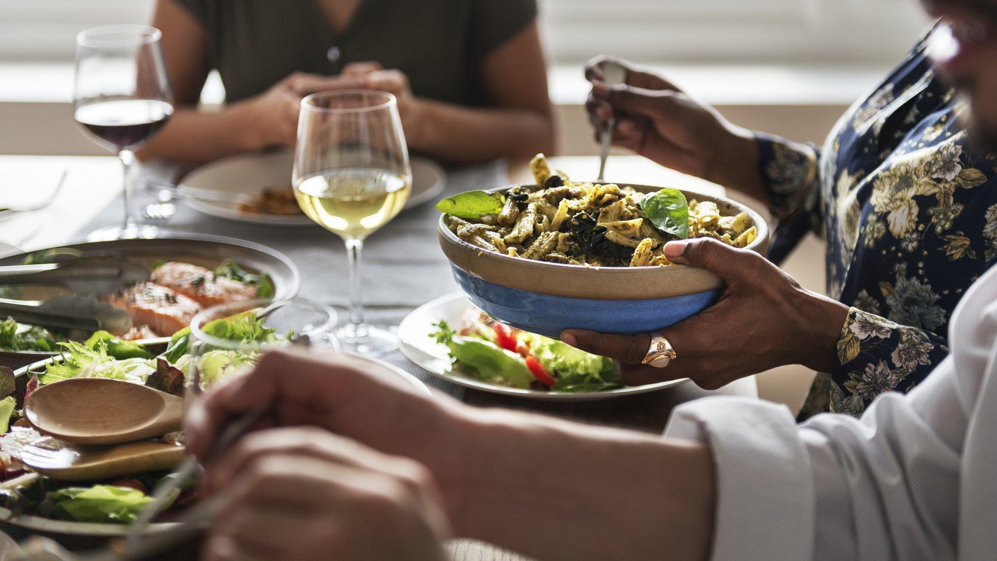 meal on table with wine