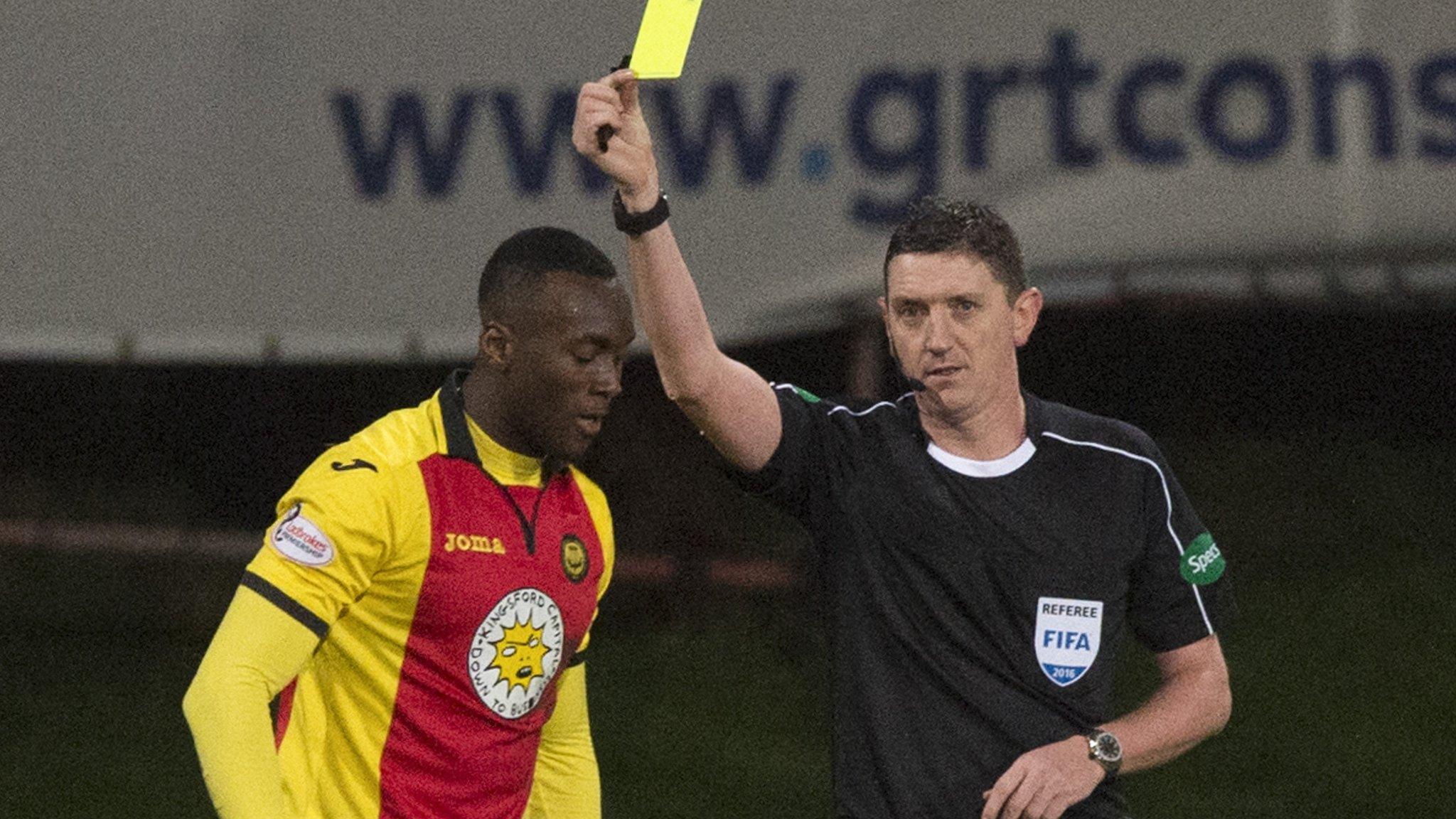 Ade Azeez was booked by referee Craig Thomson