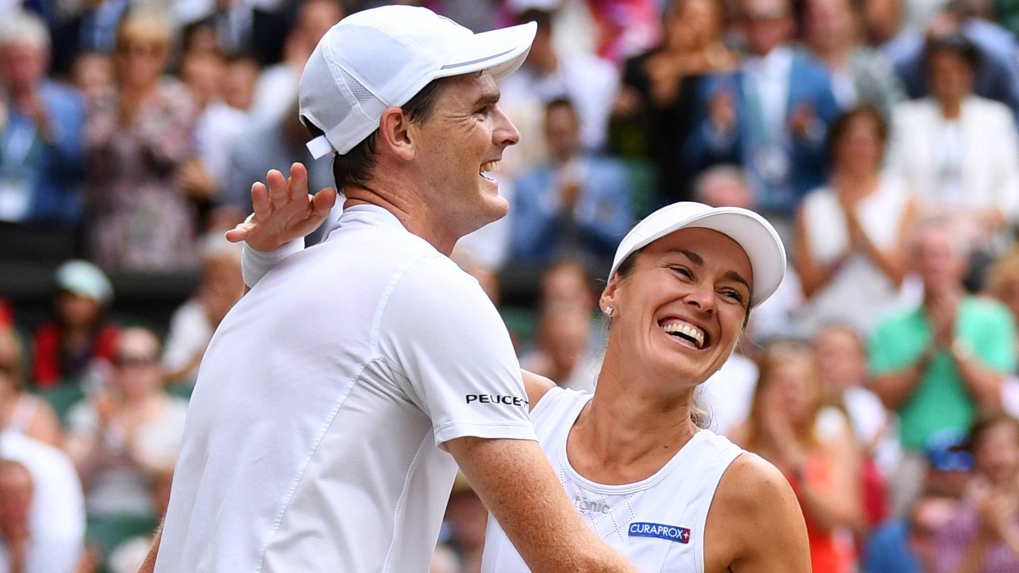 Jamie Murray and Martina Hingis celebrate their Wimbledon title