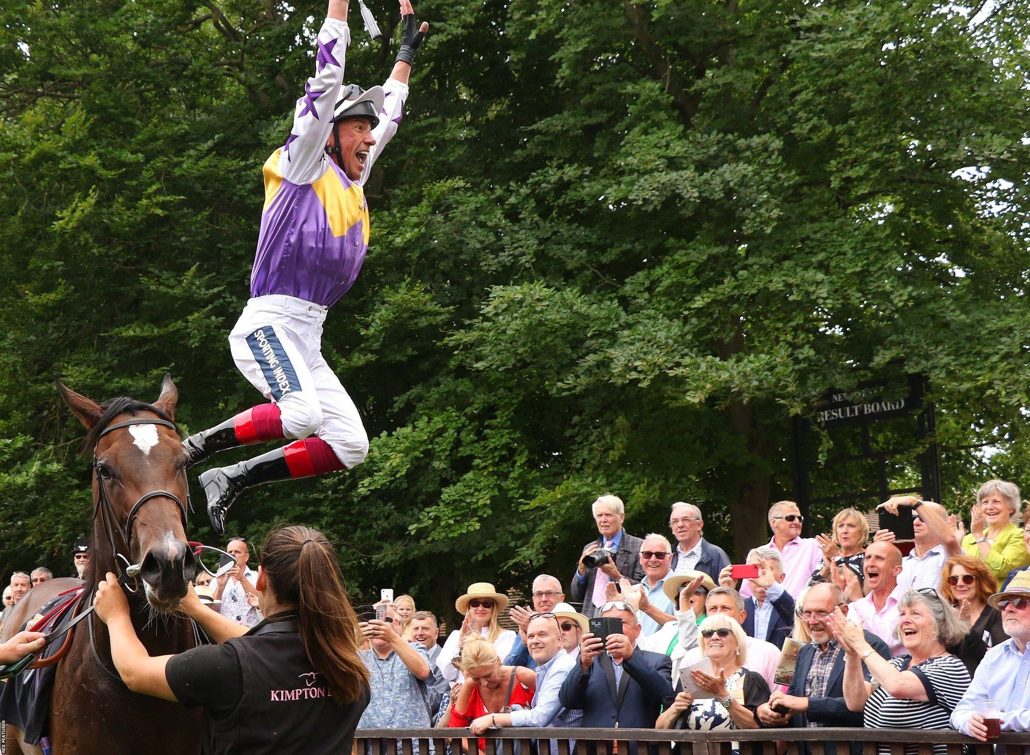 Frankie Dettori after winning on Lezoo at Newmarket