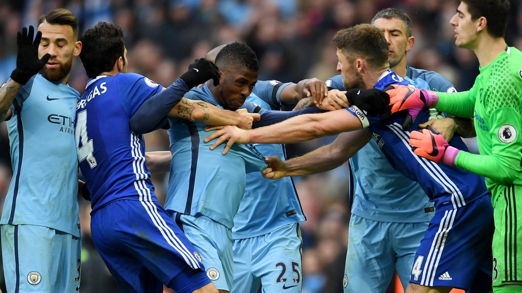 Chelsea and Manchester City players in a melee