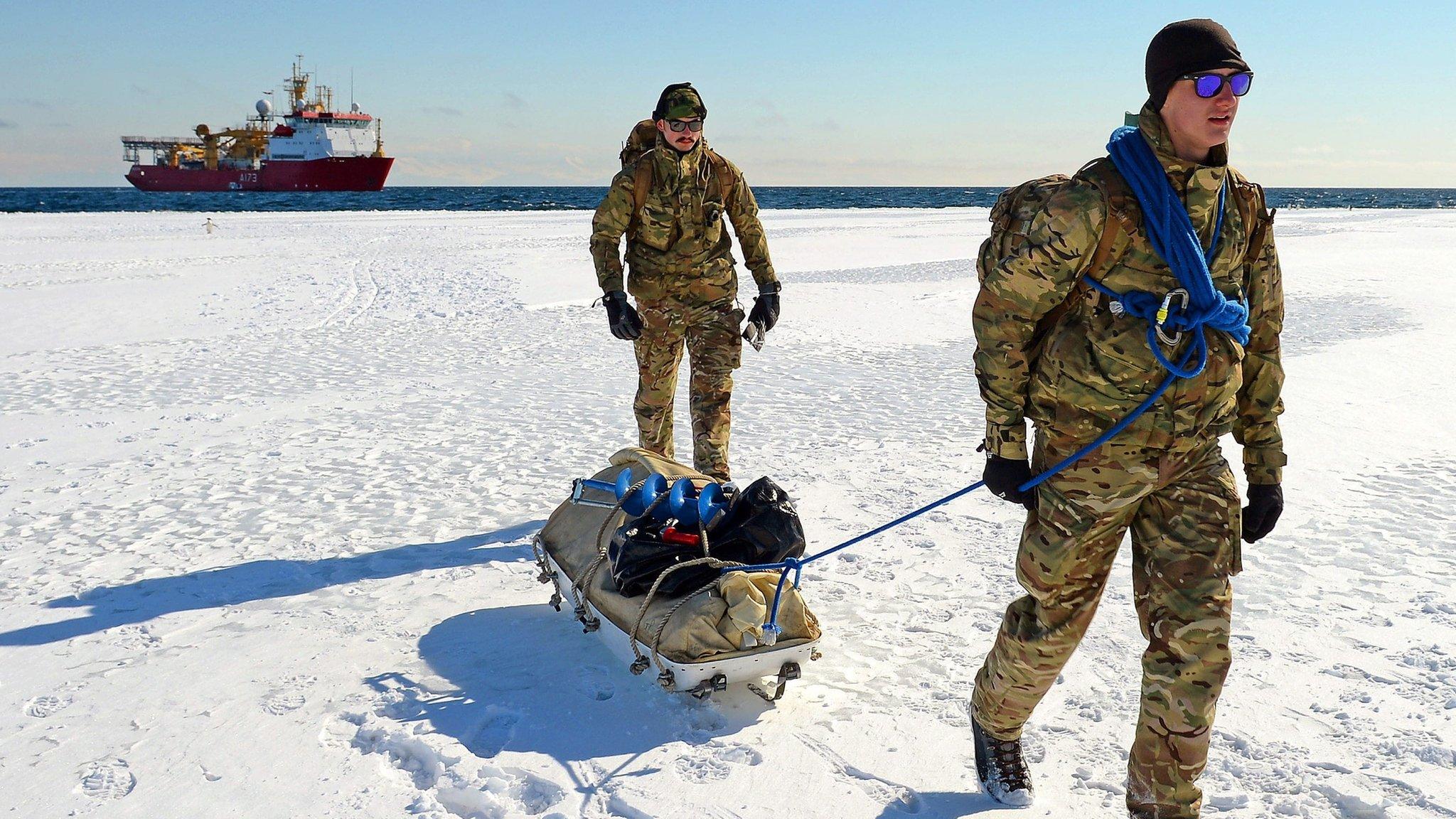 Crew trekking in Antarctic