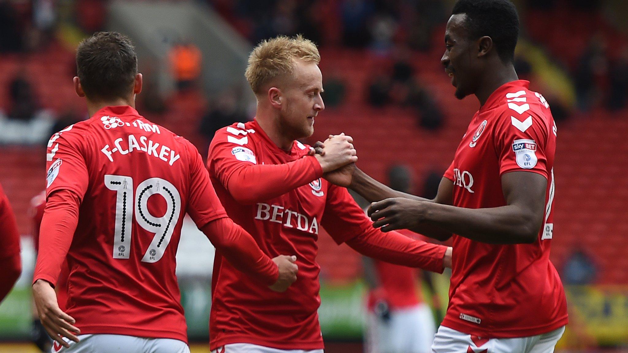 Ben Reeves celebrates his goal with Joe Dodoo