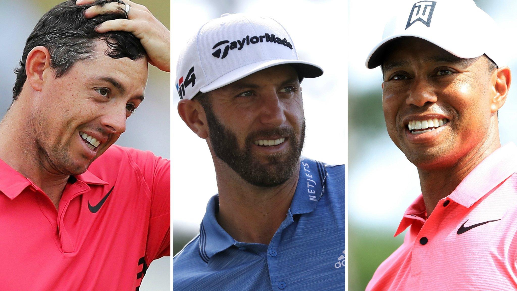 Rory McIlroy, Dustin Johnson and Tiger Woods