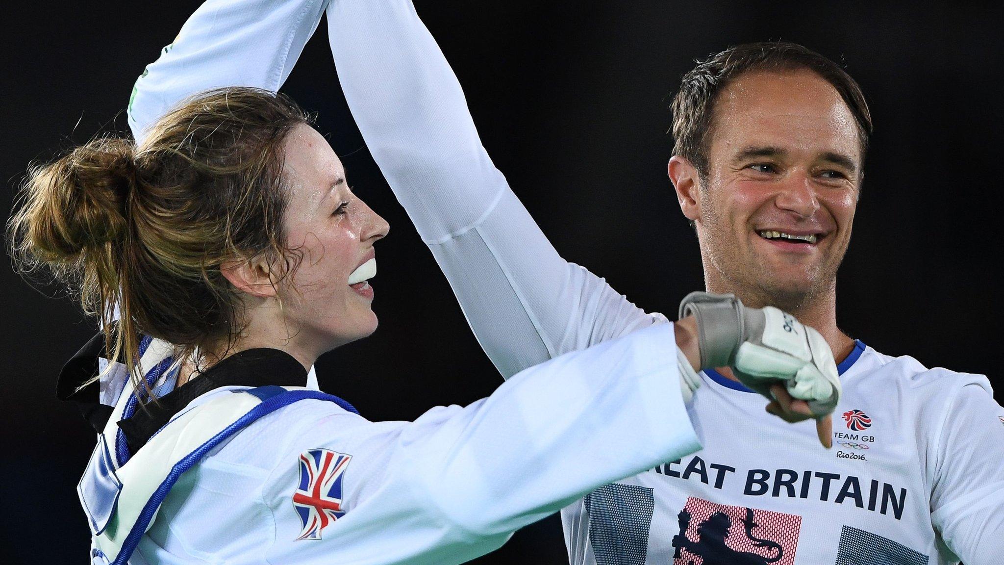 Jade Jones (left) and Paul Green celebrate after the former won gold at Rio 2016