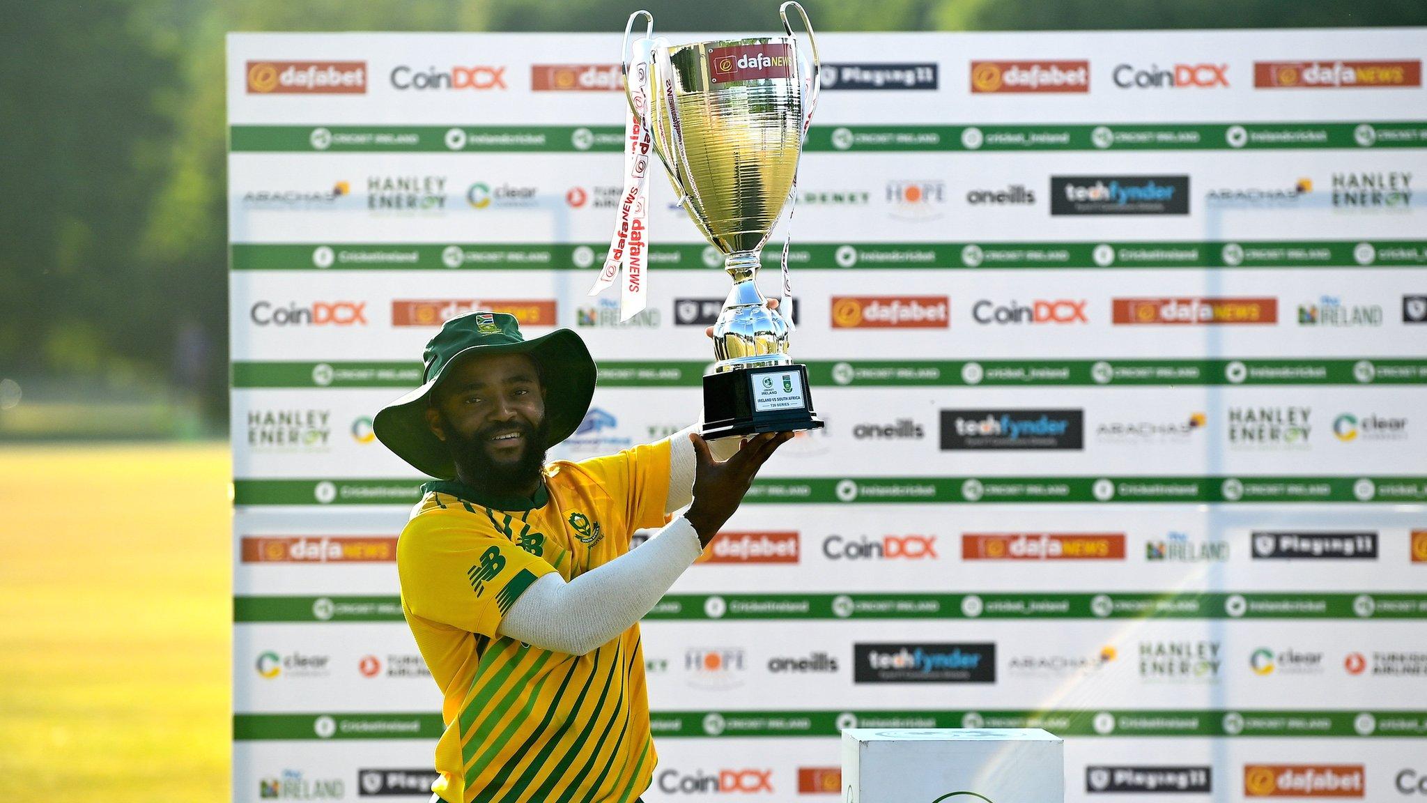 South Africa captain Temba Bavuma with the T20 series trophy