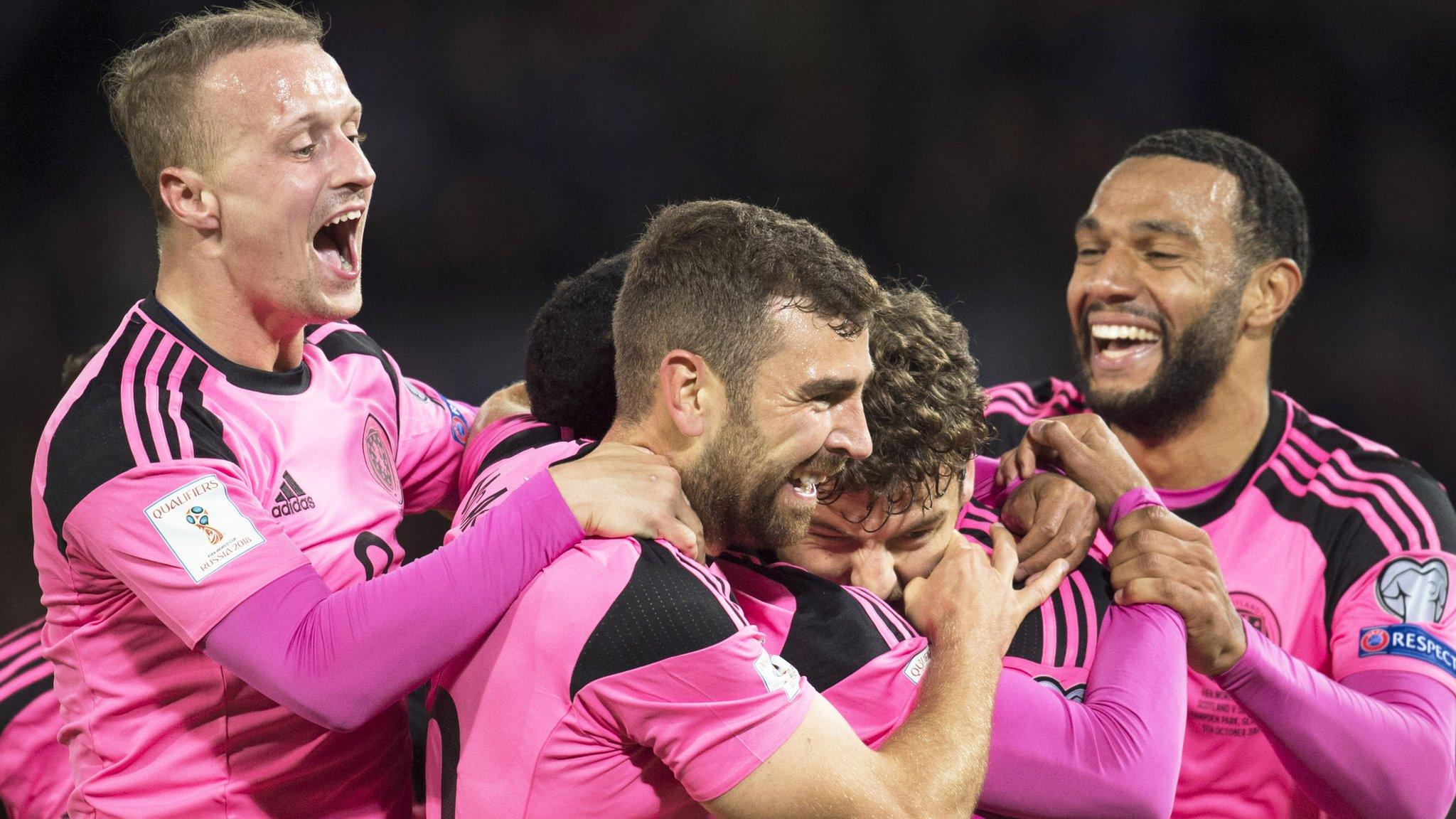 Scotland's players celebrate the winning goal