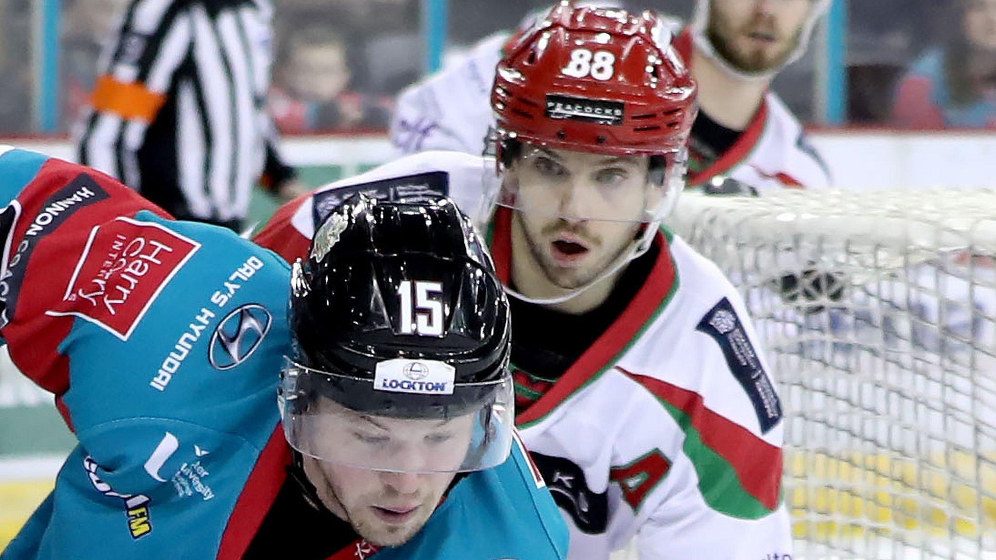 Belfast Giants Darcy Murphy with Cardiff Devils Joey Martin