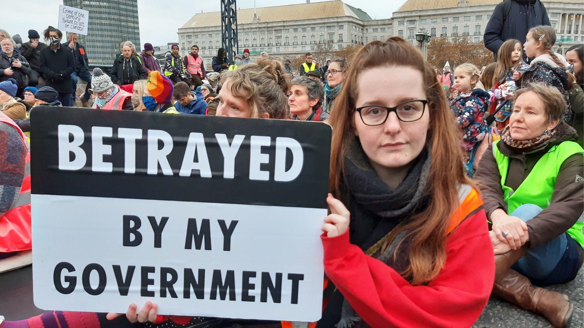 Climate protestor on Lambeth Bridge