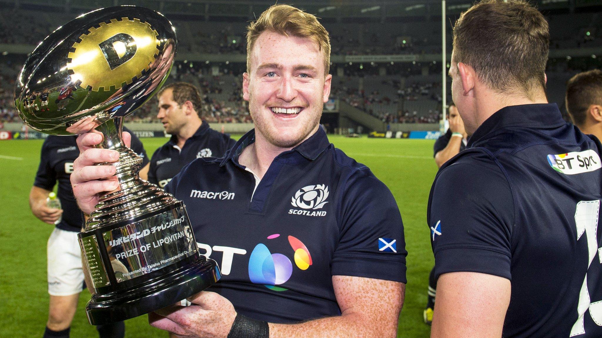 Scotland full-back with the LipovitanD Challenge Cup trophy after their series win against Japan