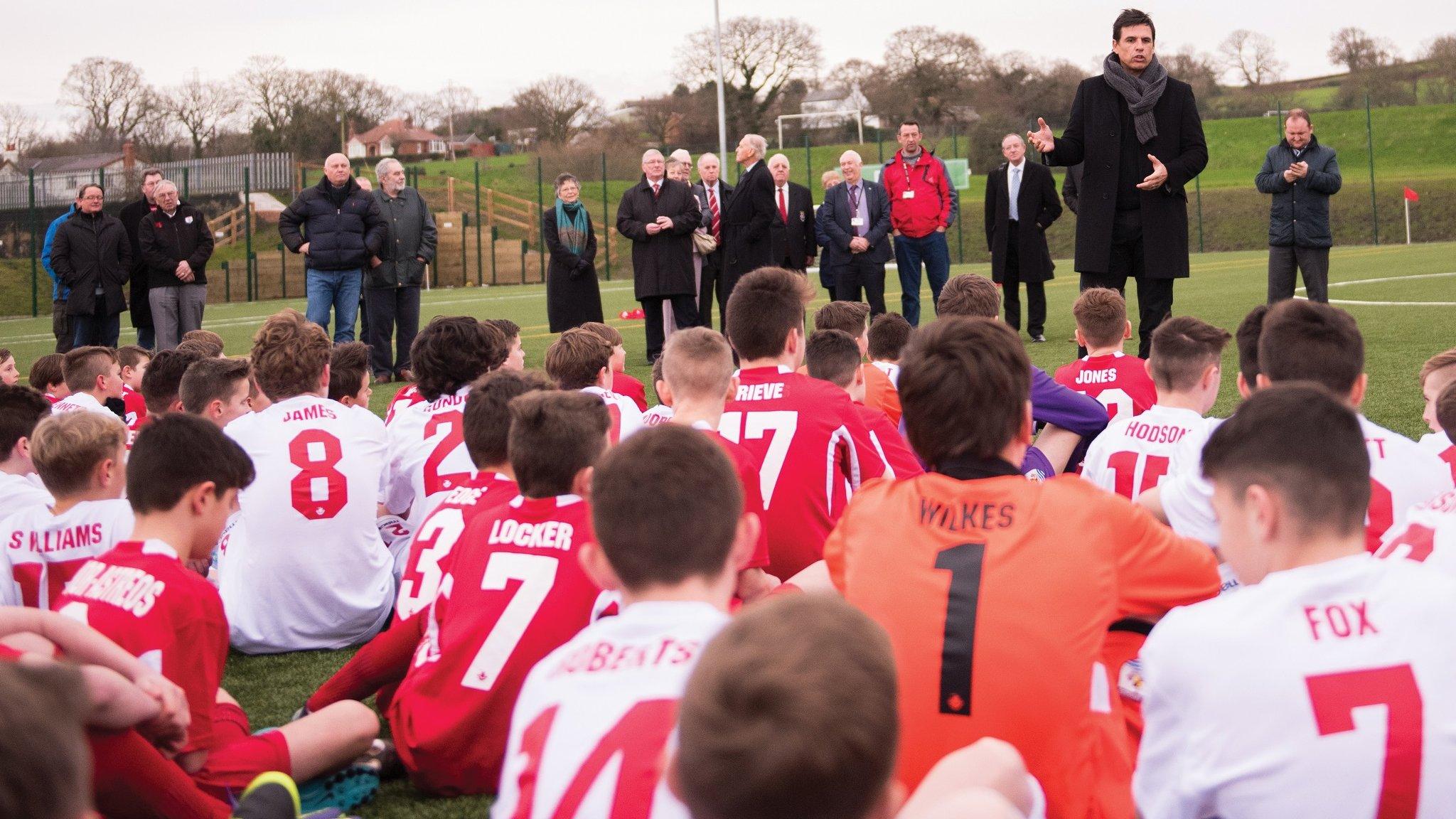 Chris Coleman with players from Connah's Quay academy