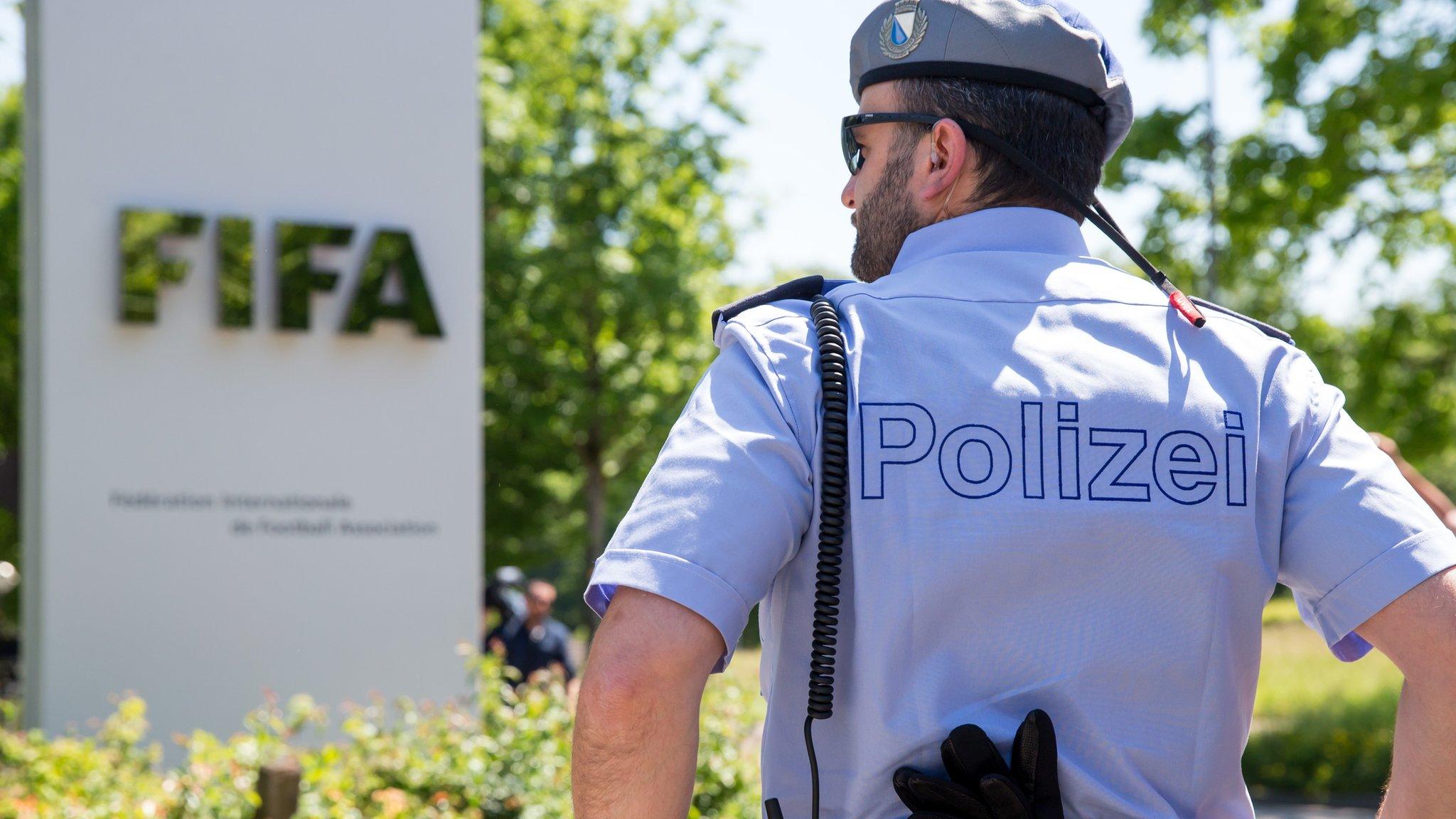 A policeman stands outside Fifa HQ