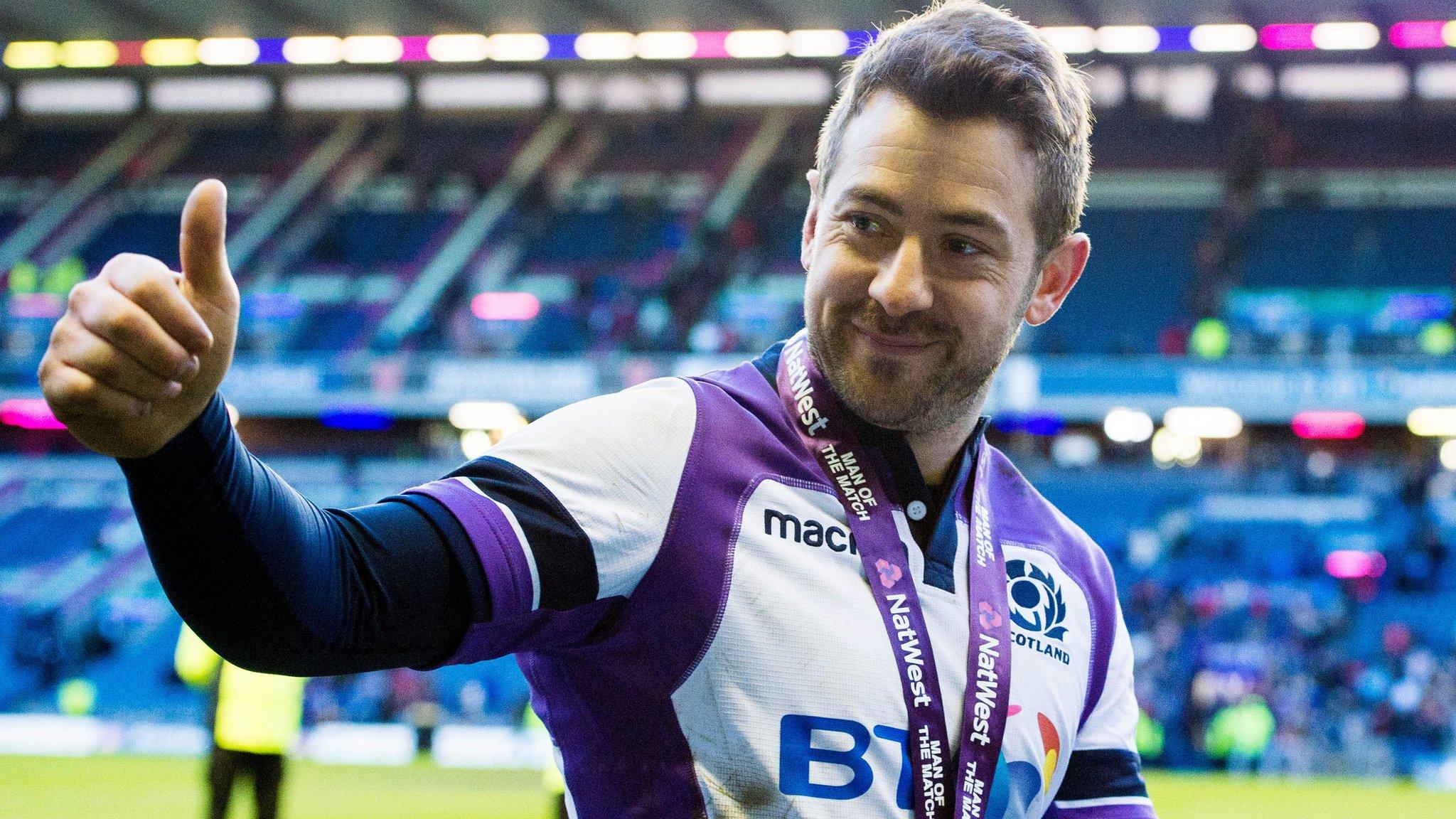 Greig Laidlaw gives the thumbs-up to supporters after Scotland's win over France