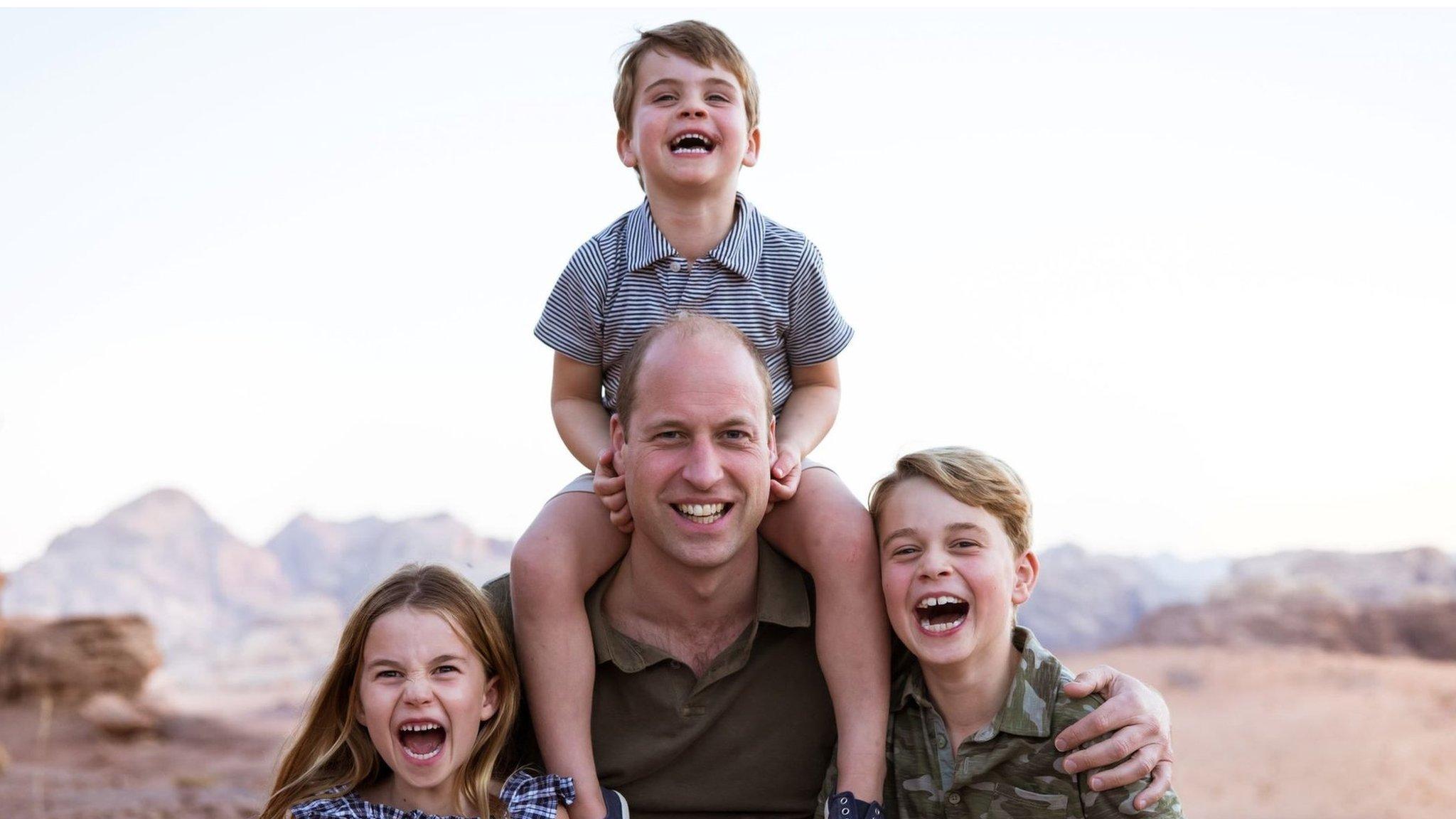 Prince William, George, Charlotte and Louis pose for the camera in Jordan in 2021